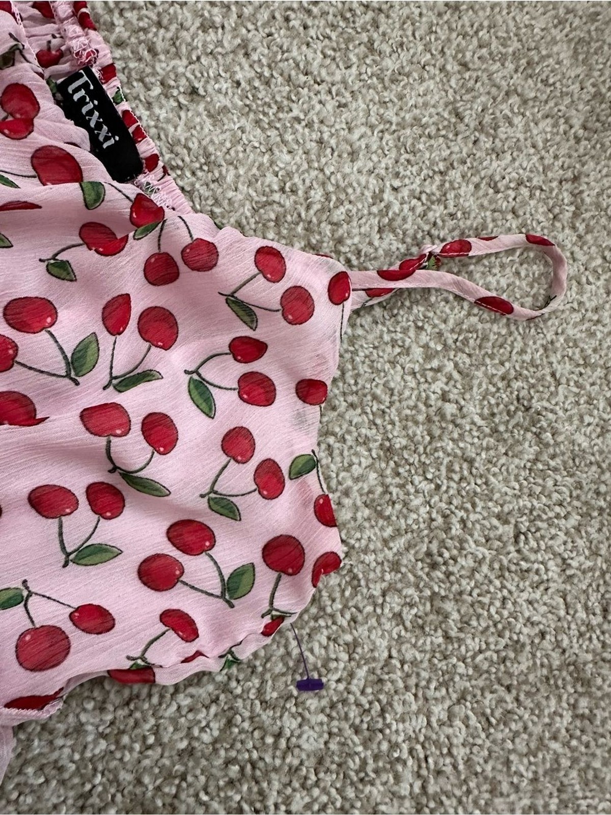 Trixxi Pink Cherry Print Tiered Babydoll Dress – Size M