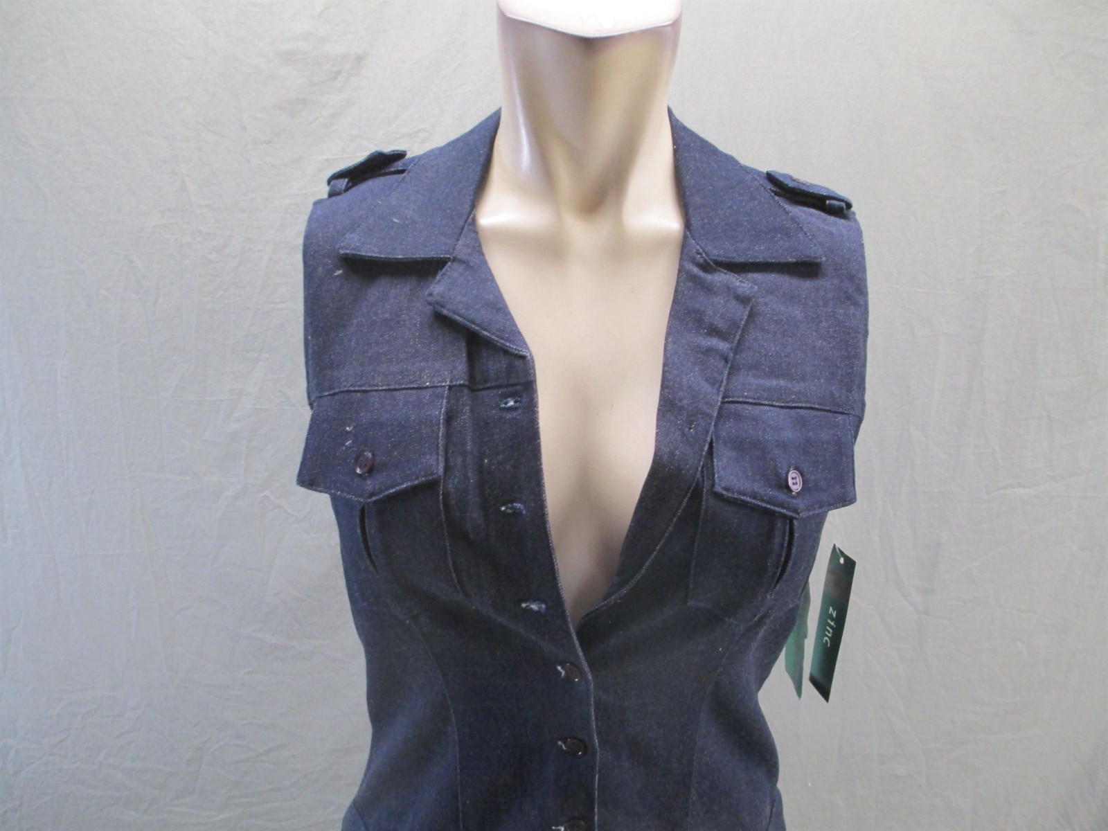 NWT Zinc Size 9 Womens Blue Belted Sleeveless Collared Straight Denim Dress 944