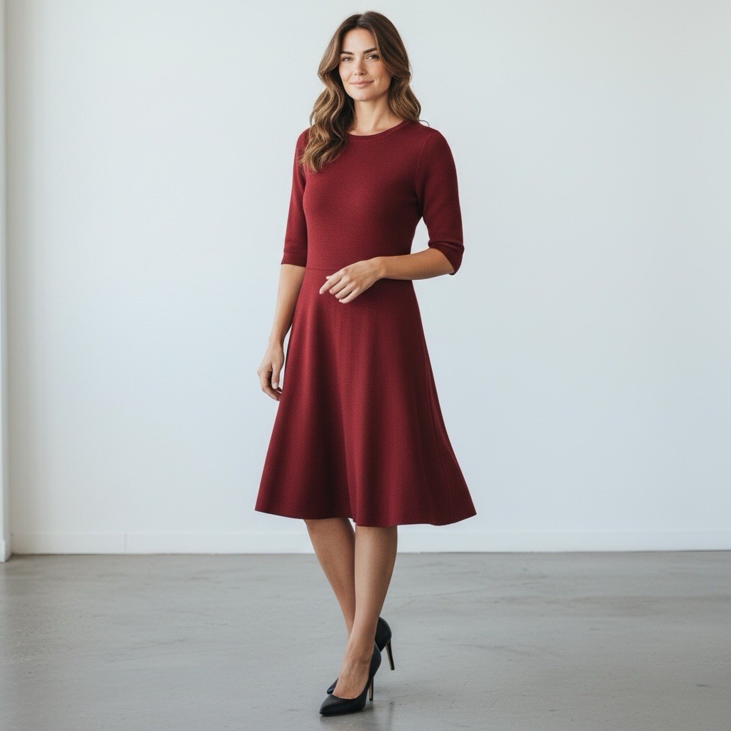 Knit & Love Women’s Knit Dress Sz XL elbow length sleeves full skirt B-41