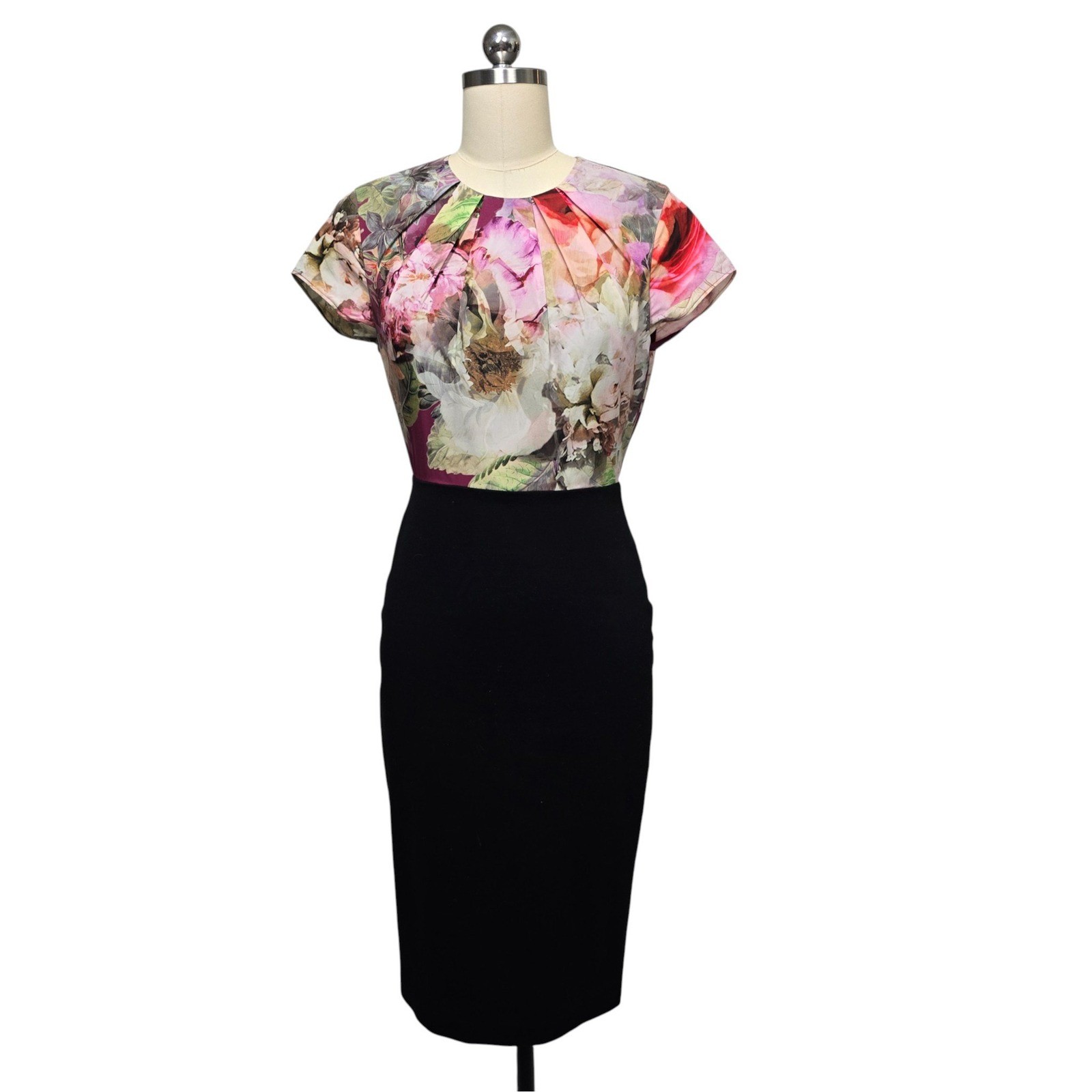 Ted Baker London Floral Print Sheath Dress Black Cap Sleeve Women’s Size 2 US 6
