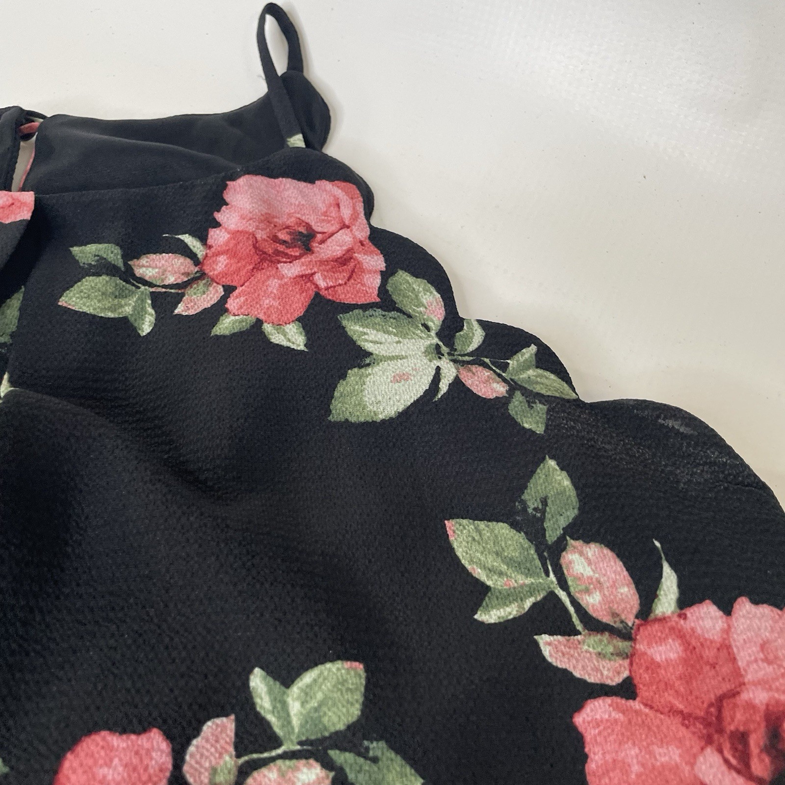 IZ Byer Women’s Size M Black Pink Green Floral Chiffon V-Neck Midi Dress
