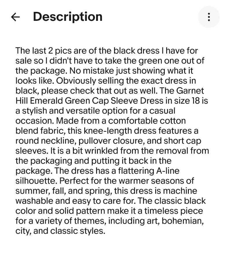 Garnet Hill Green Cap Sleeve Dress Size 18 Round Neck Cotton Blend Knee Length