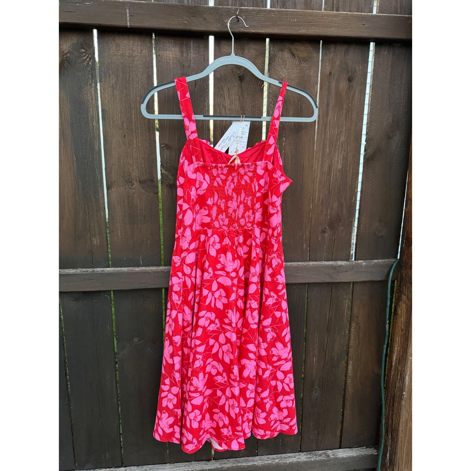 BELLE POQUE Floral Midi Dress Pink Red Summer Cocktail Church Farm Rio Style XL