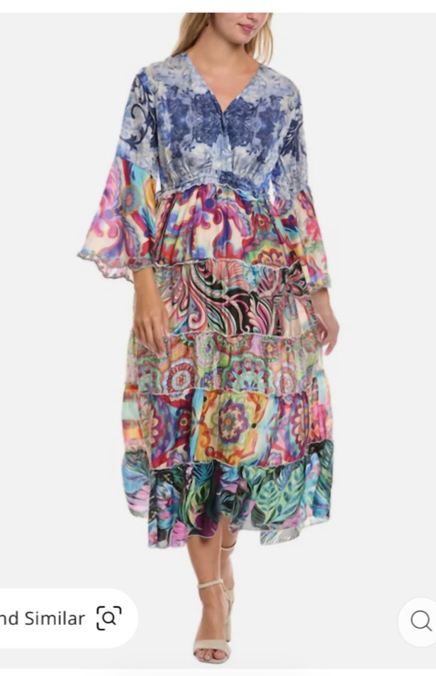 Johnny was denim lace scarf dibble tiered maxi dress size M