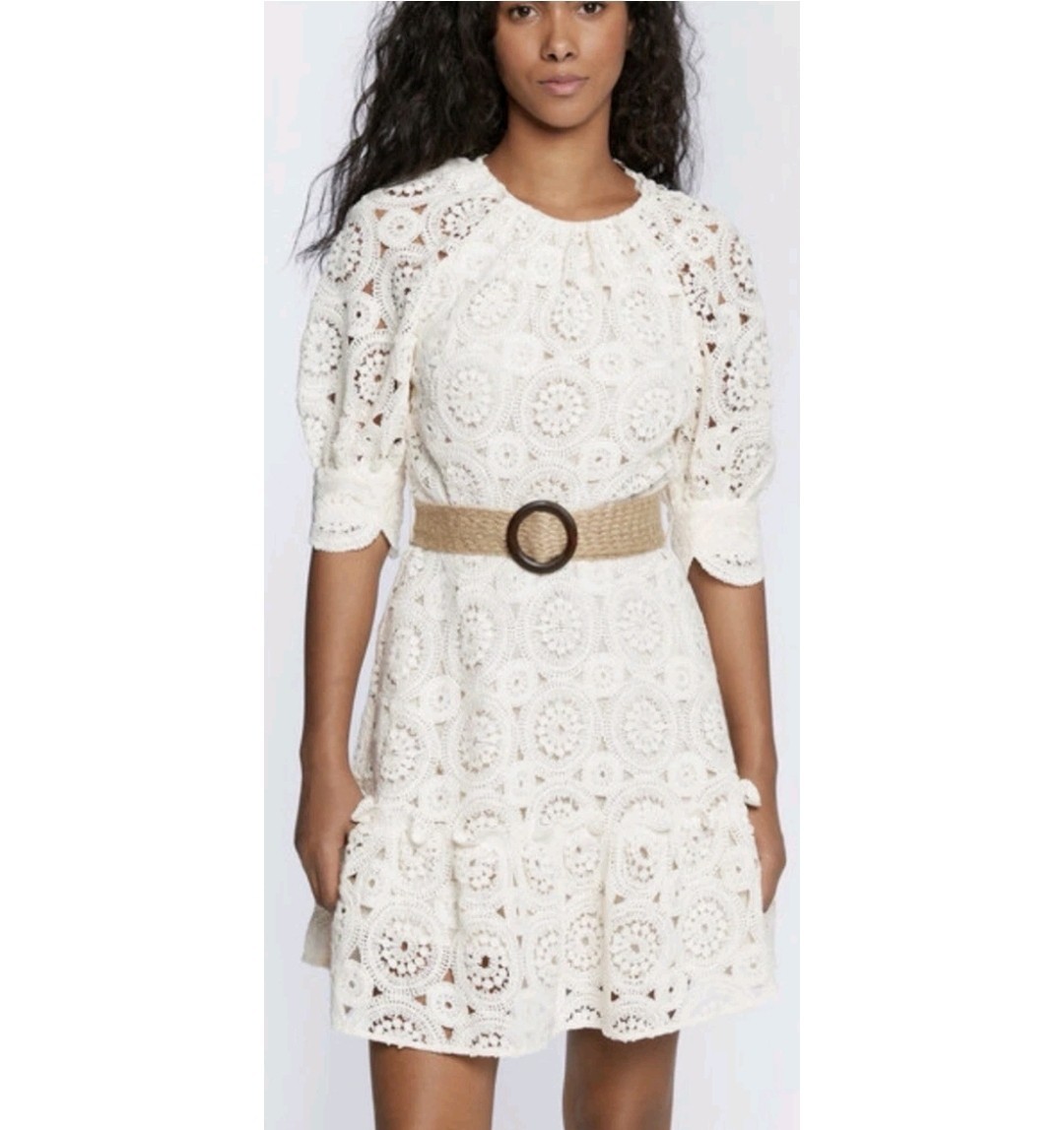 Ted Baker Susena Cream Crochet Lace Lined Mini Dress Sz 12 Women’s Lined