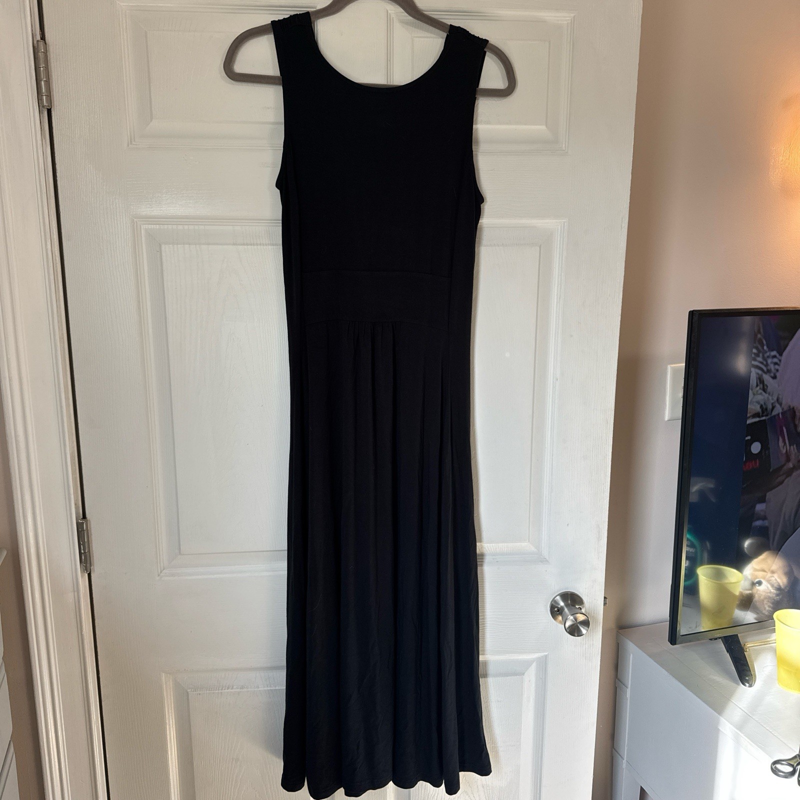 Liz Lange Petite PS Maxi Dress Black Rayon Spandex Sleeveless Buckle Accent