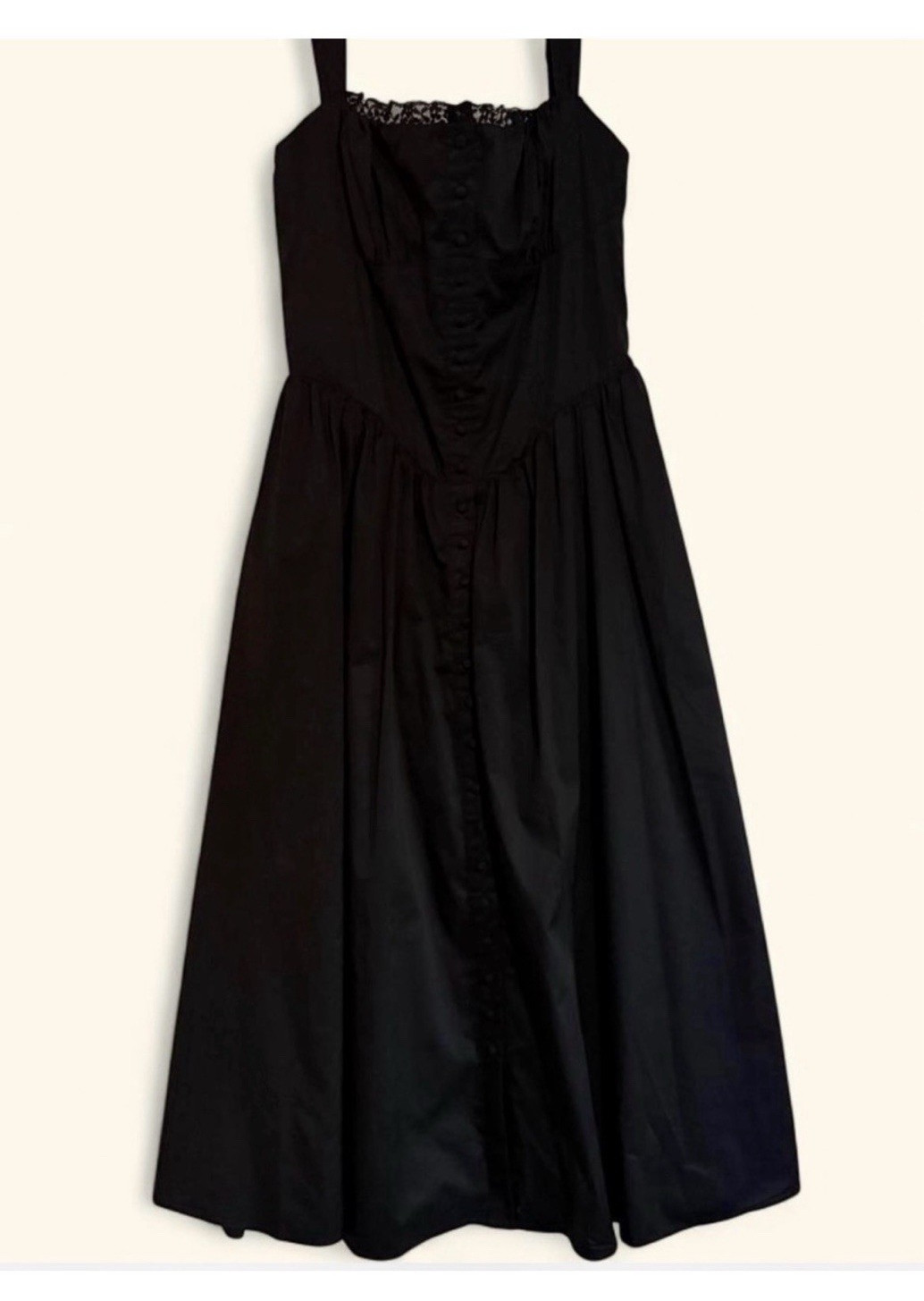 House of CB Tatiana Black Sleeveless Strappy Lace Ruffle Midi Dress L SB9008D