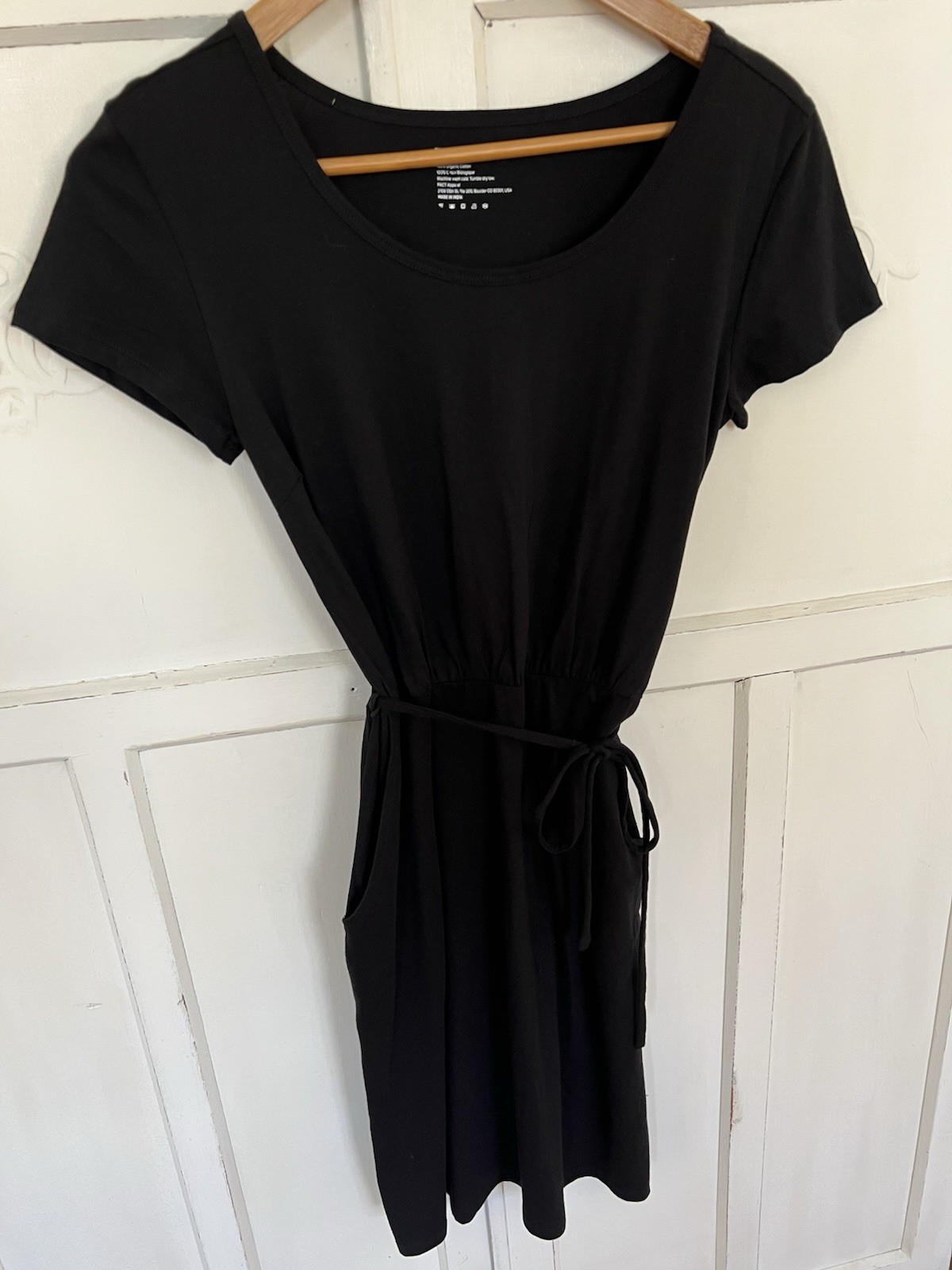 Pact Organic Cotton Short Sleeve Tie Waist Pockets Knee Length