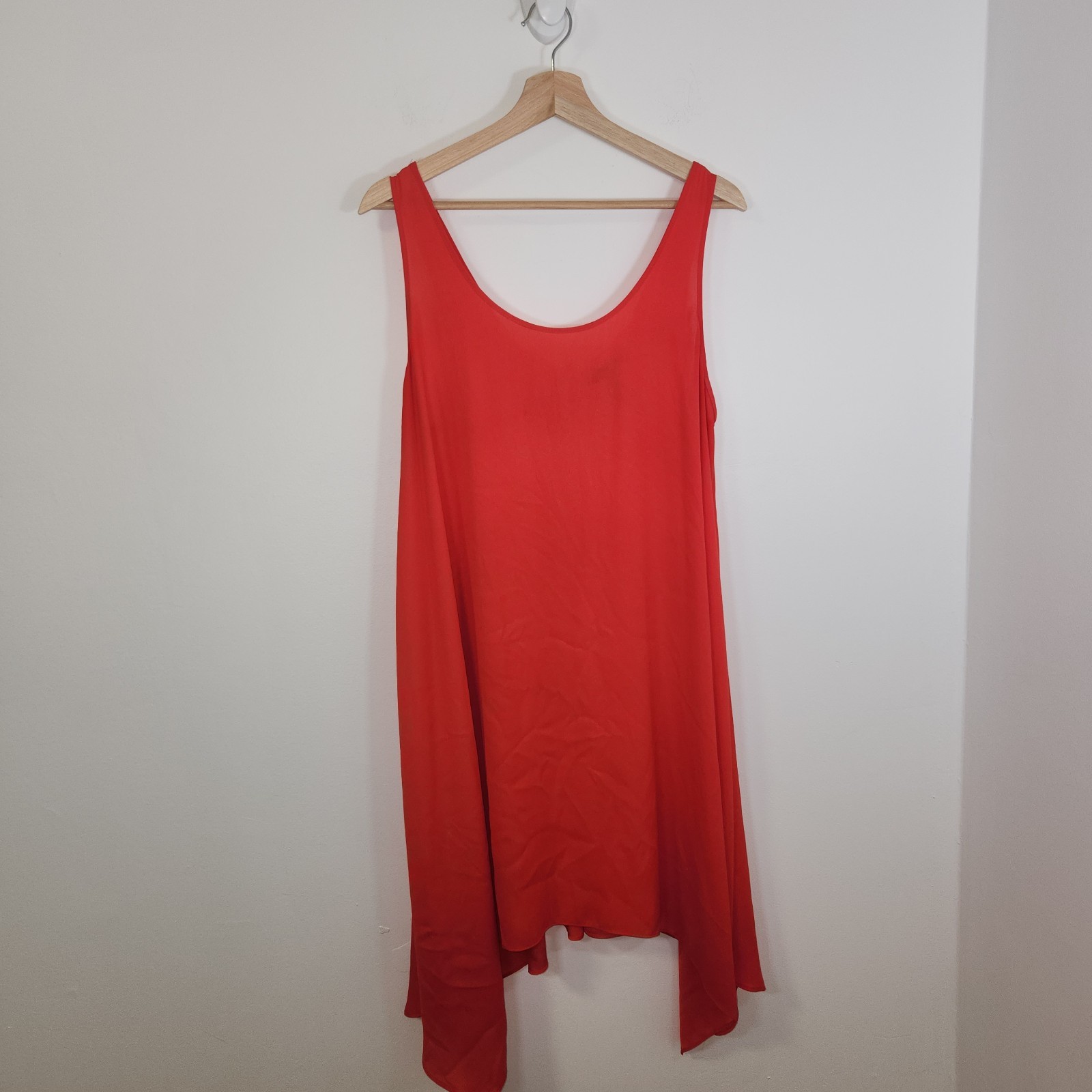 BCBGMAXAZRIA EZMI Red (Poppy) Draped Hem Tank Dress LARGE Retails $228