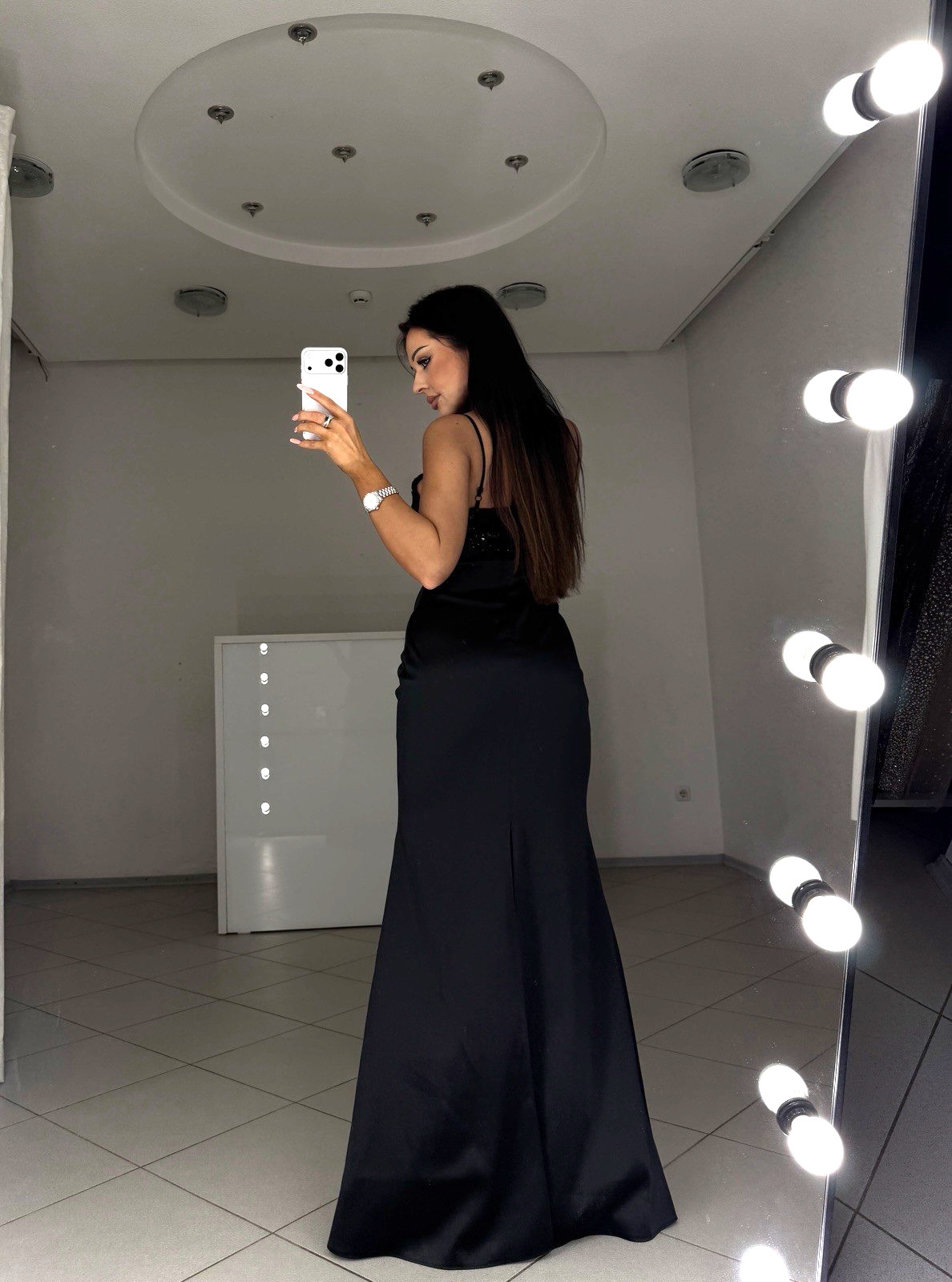 Black Maxi Dress with Beaded Embroidery XS-XL