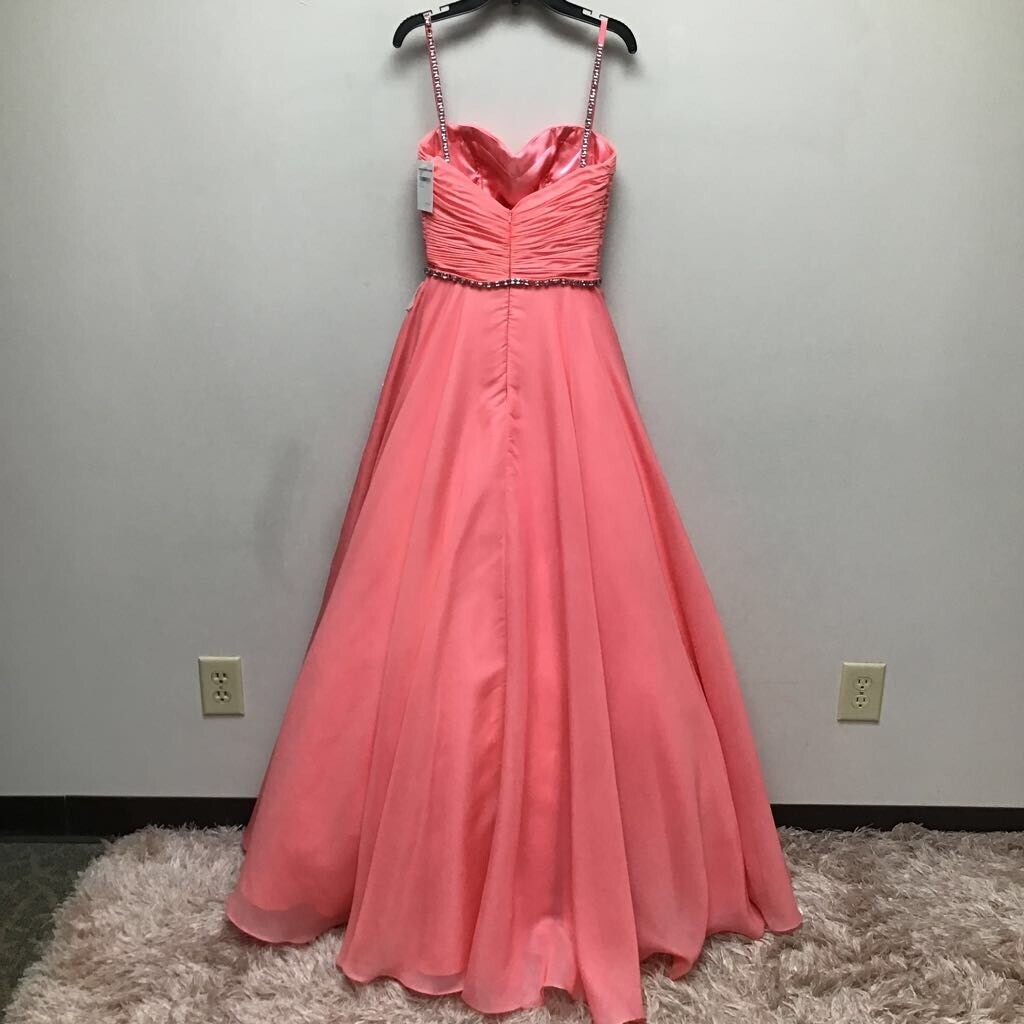 Mac Duggal Womens Ball Gown Coral Pink Ruched Maxi Sweetheart Neck Sleeveless 0