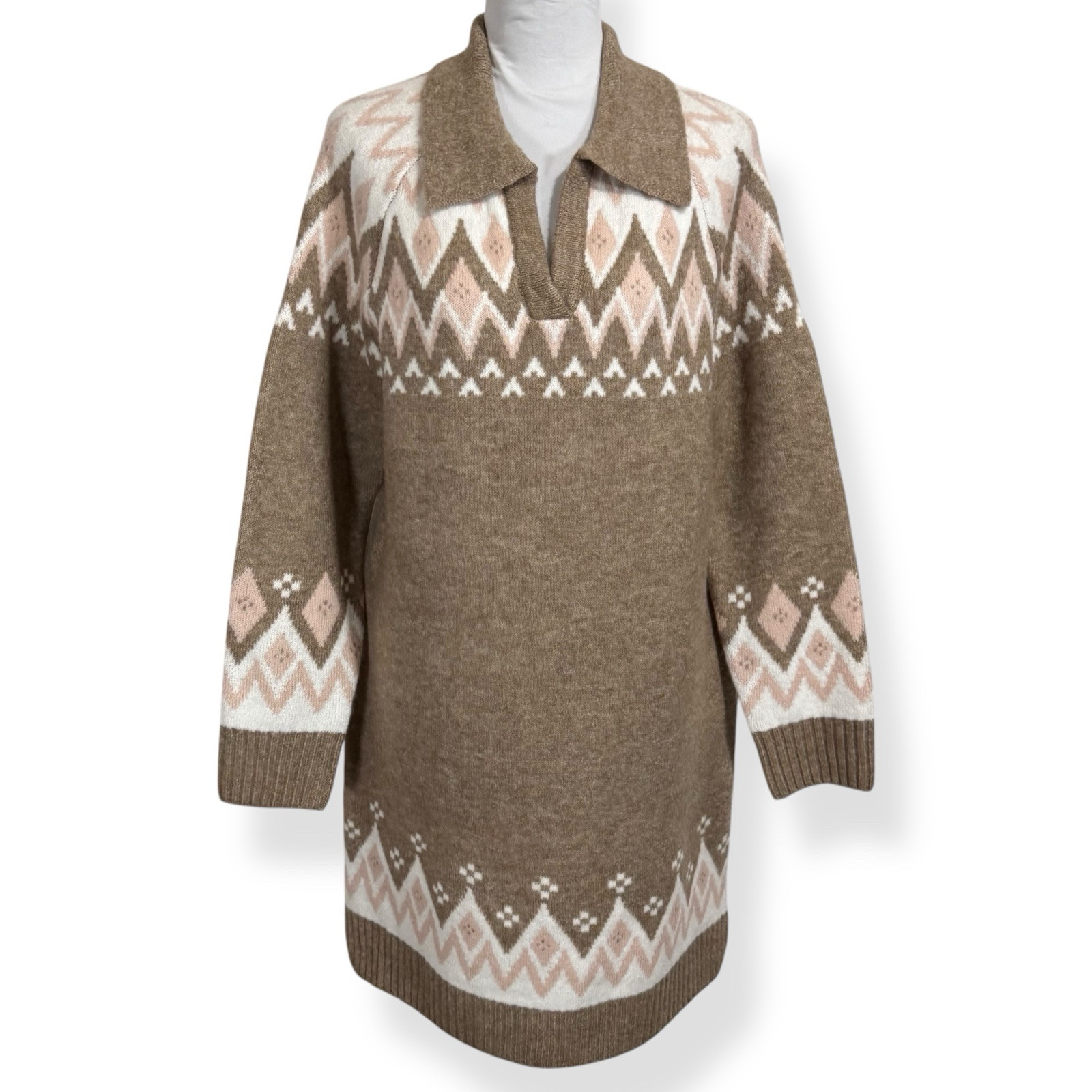 NWT Cynthia Steffe Cozy Fair Isle Sweater Dress Size M Relaxed Preppy Collared