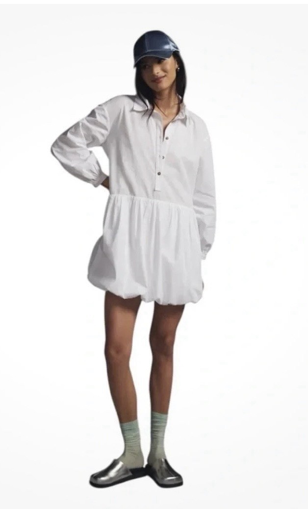 Anthropologie Maeve Bubble Hem Shirt Dress White XS NWT $140
