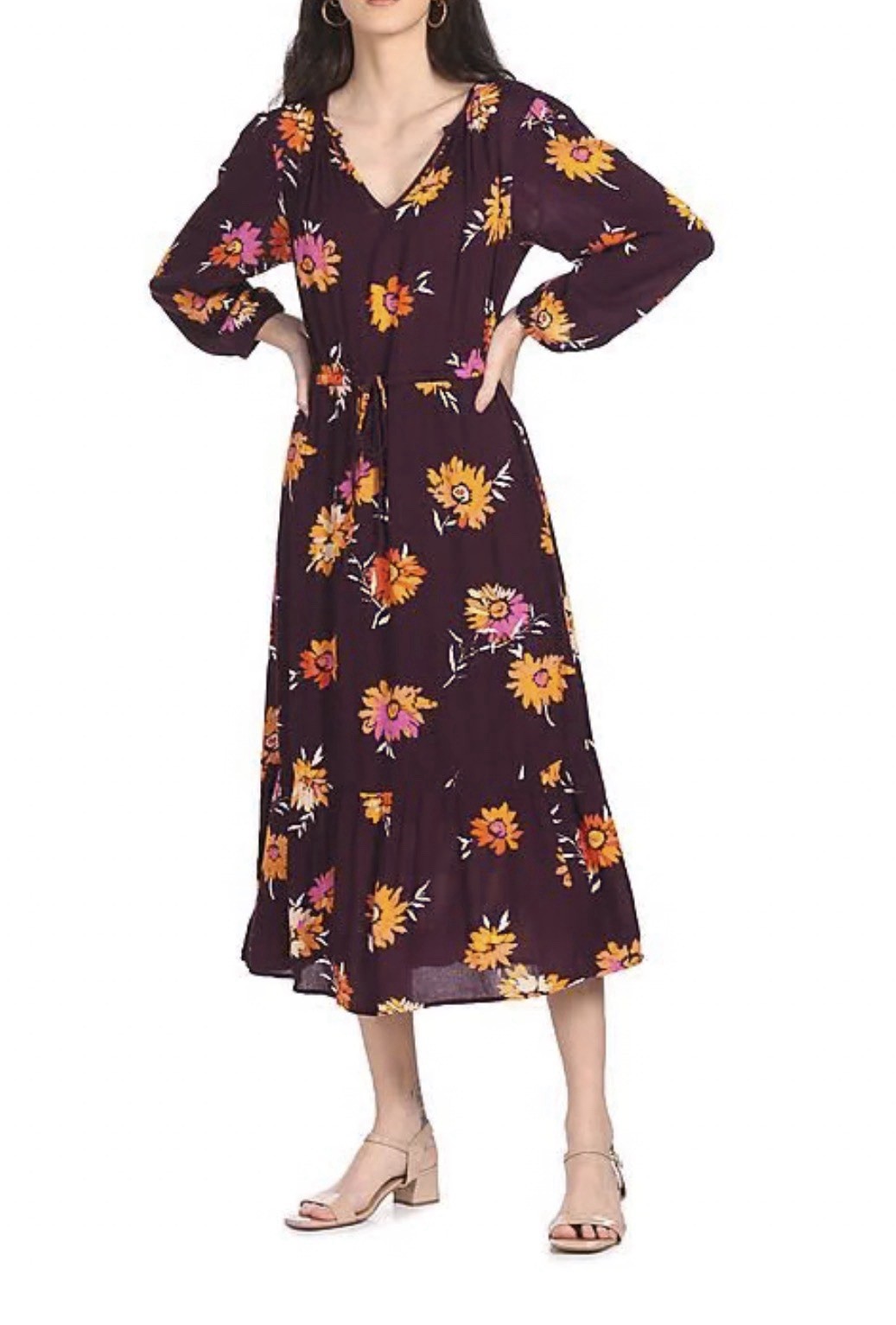 GAP Women Burgundy V-neck Floral print Dress Size XS