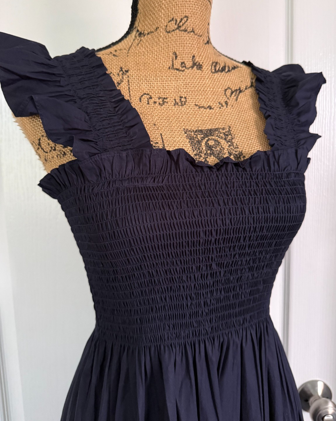 Quince Organic Cotton Poplin Smocked Midi Dress Sundress Tiered Ruffle Black M