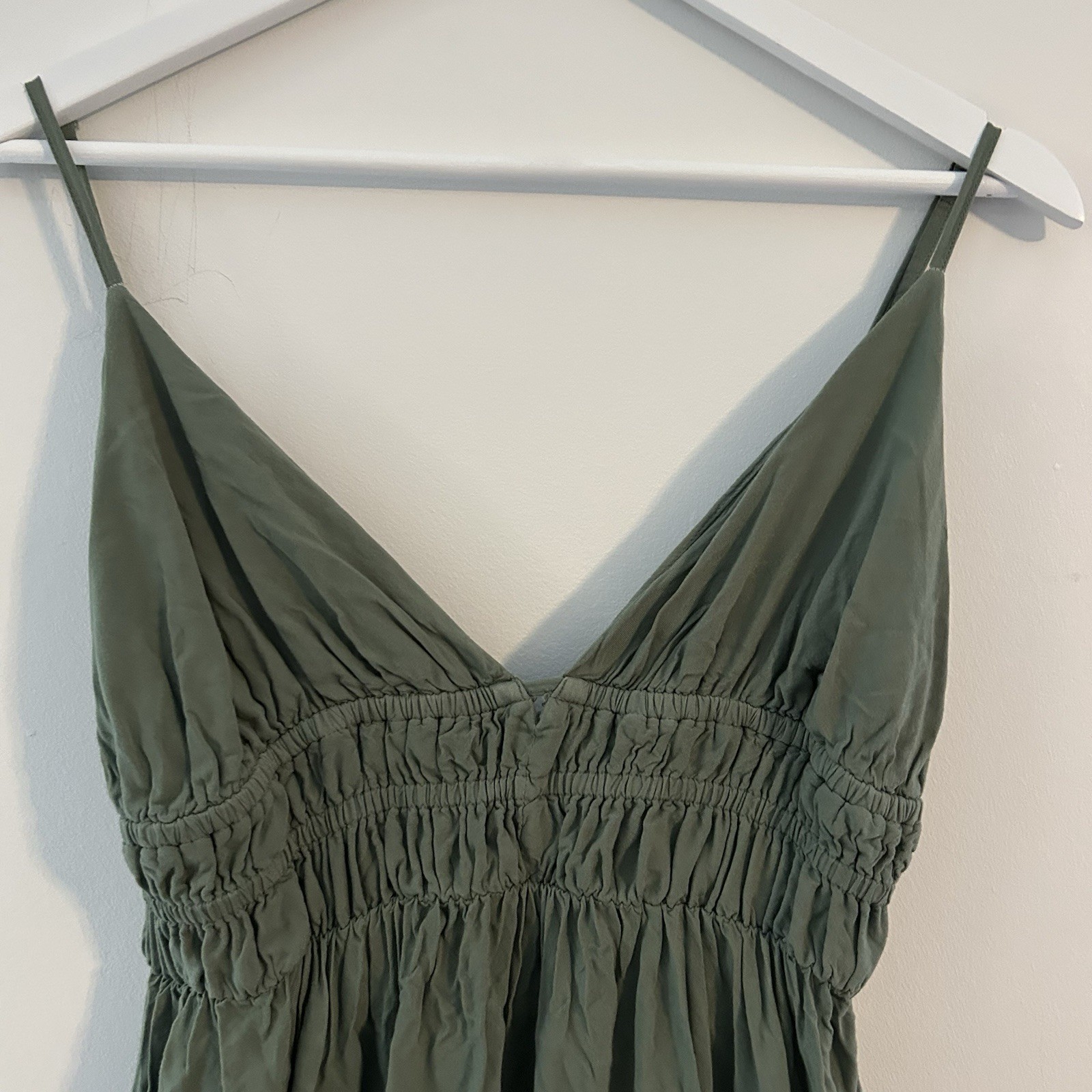 Aeropostale Babydoll Mini Dress SzM Sage Tiered Smocked Fairycore Festival Boho