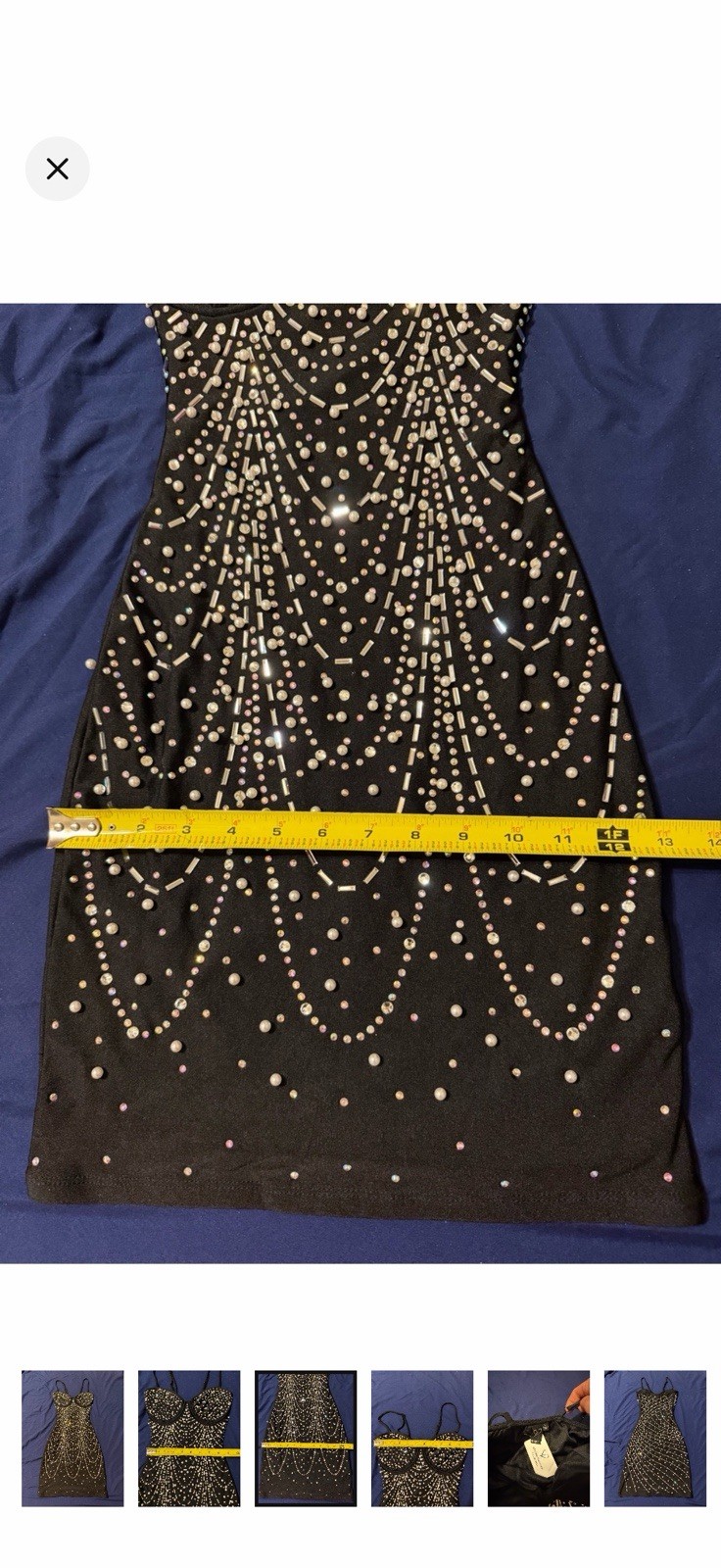 Windsor Black Beaded Rhinestone Bodycon Mini Dress XS Sweetheart Strappy