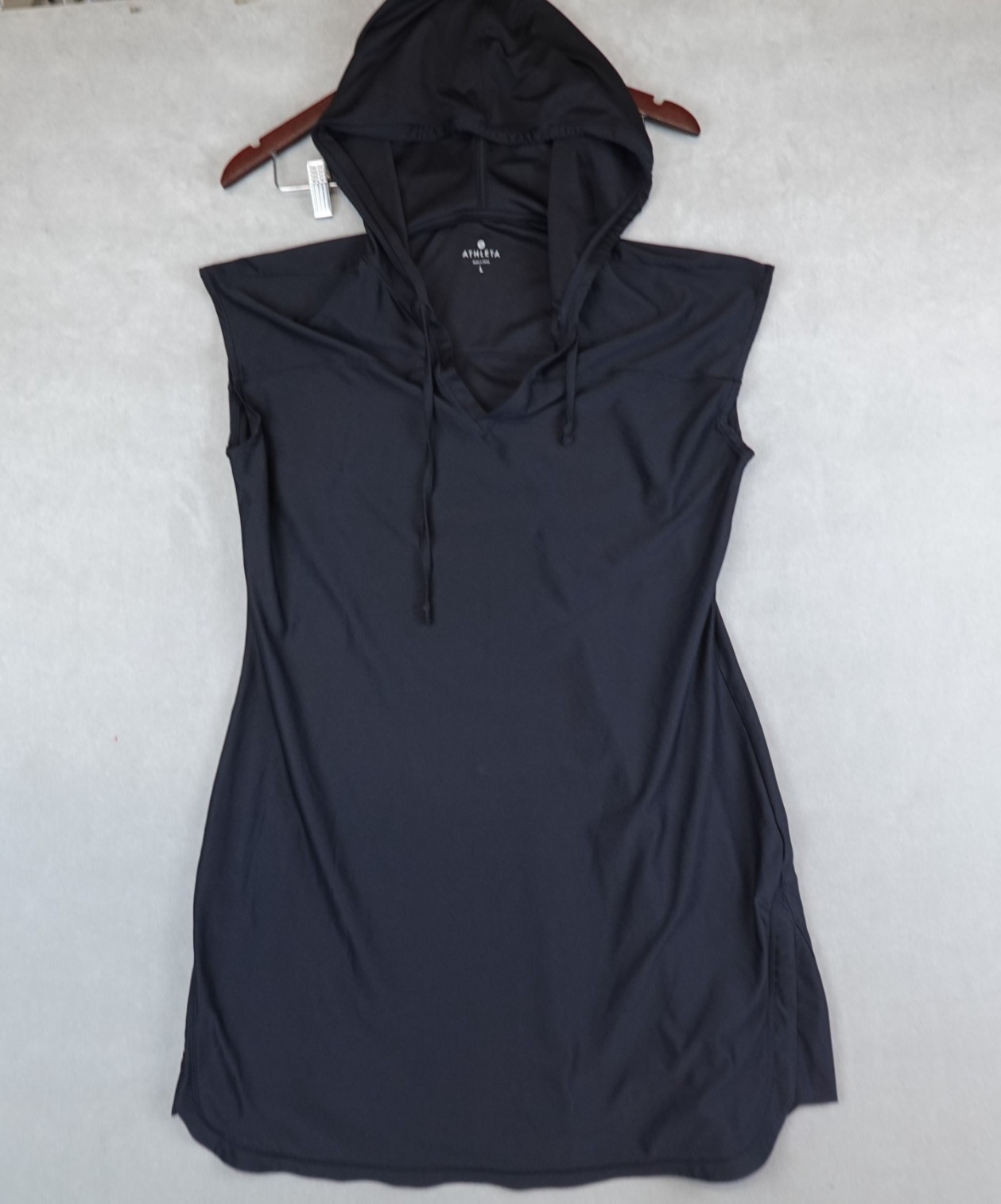 Athleta Wick-It Hoodie Coverup Dress Large Black UPF 50+ Performance
