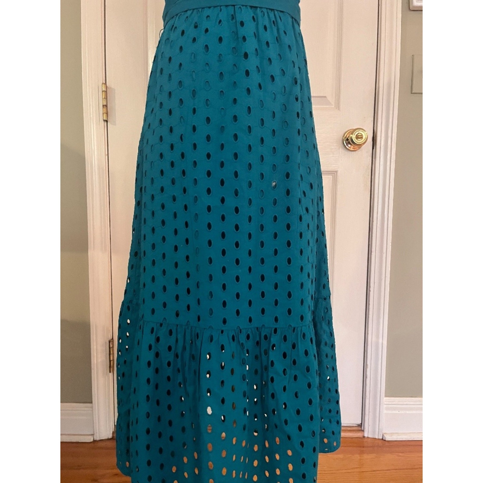 NWT JCrew Factory Belted Eyelet Midi Dress in a Beautiful Vivid Jade Color