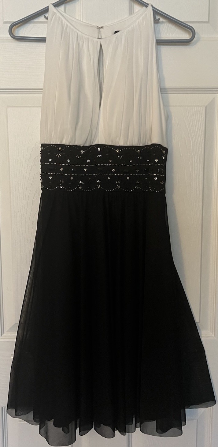 La Nouvelle Renaissance Women’s Ivory Black Beaded Waist Colorblock Dress Sz 4
