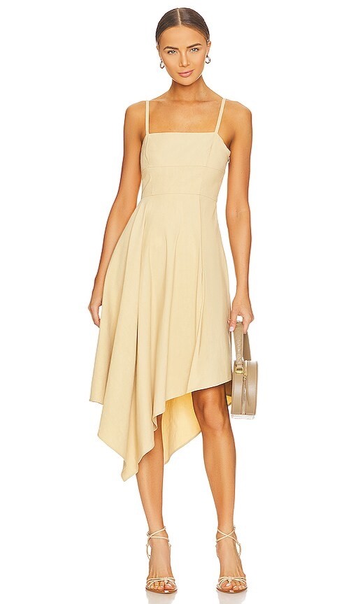 $550 A.L.C. Women’s Beige Linen Blend Verona Asymmetric-Hem Midi Dress Size 8