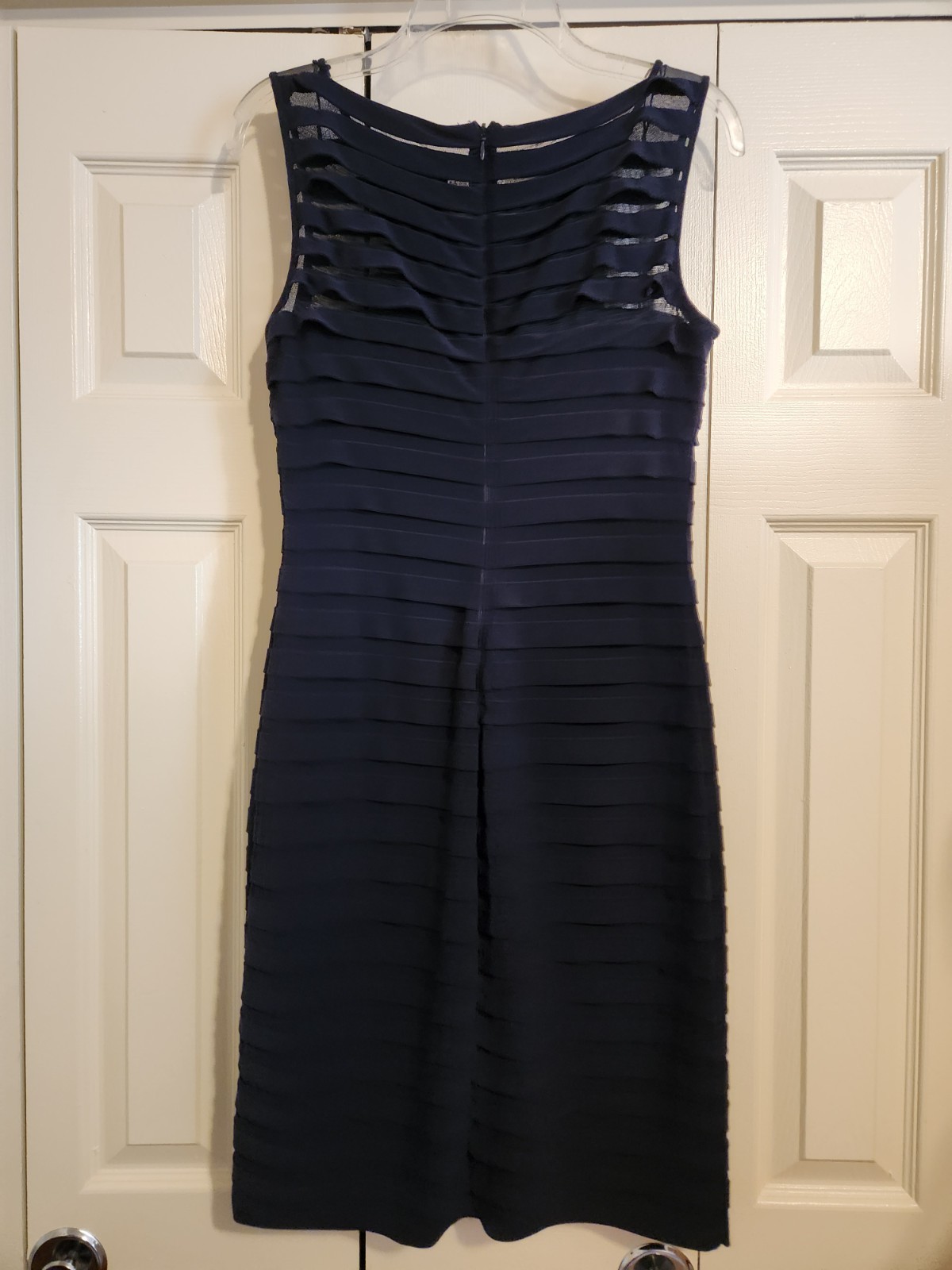 Adriana Papell dress, size 8, dark navy blue, fitted,