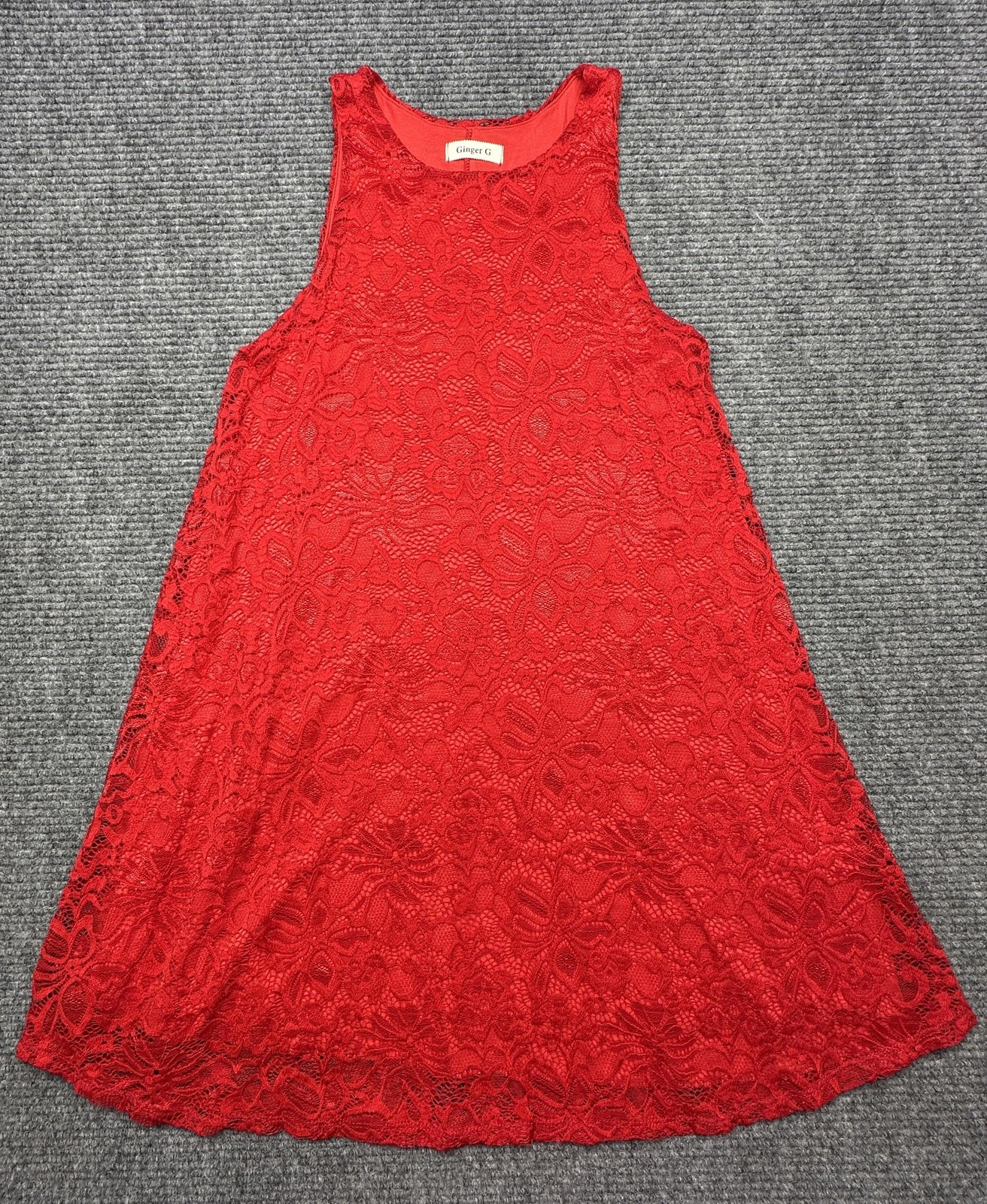 Ginger G Dress Womens Medium Red Lace Trapeze Swing Sleeveless Lined Mini Party