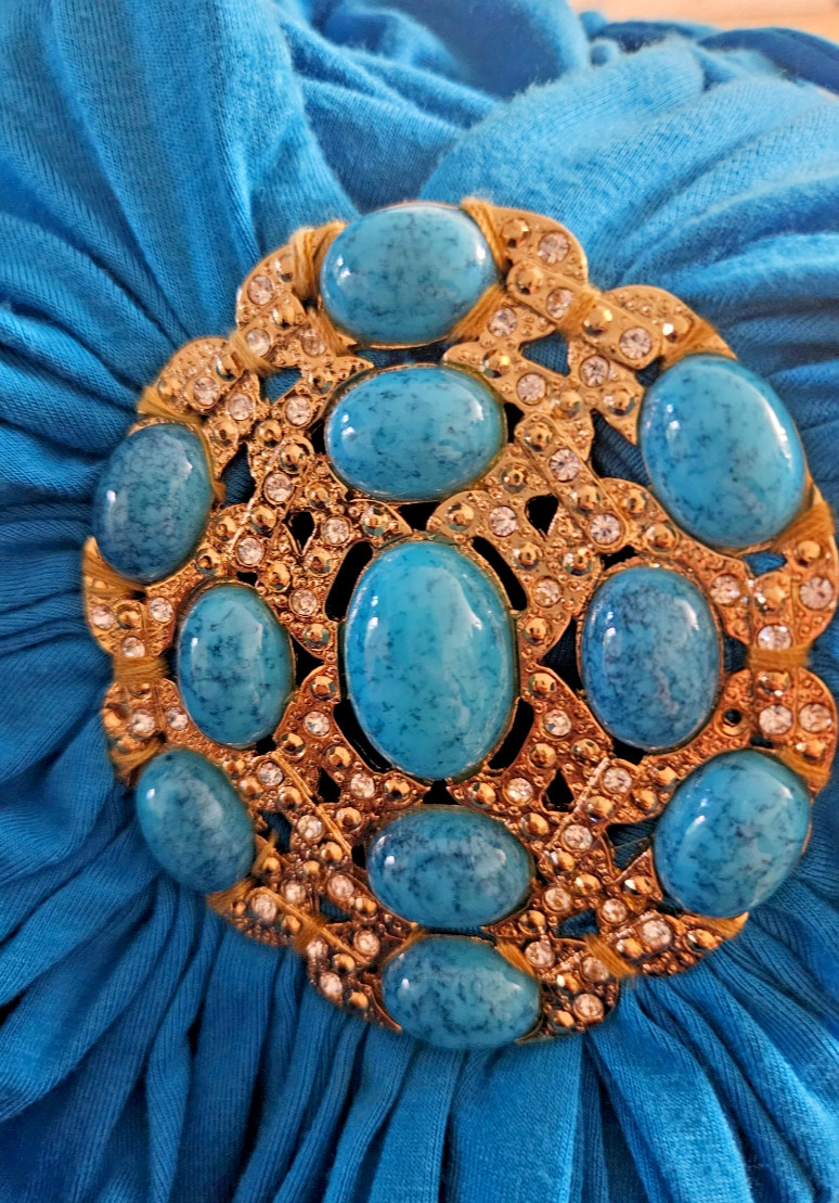 Vintage Beautiful Embellished Turquoise Dress-Size Small
