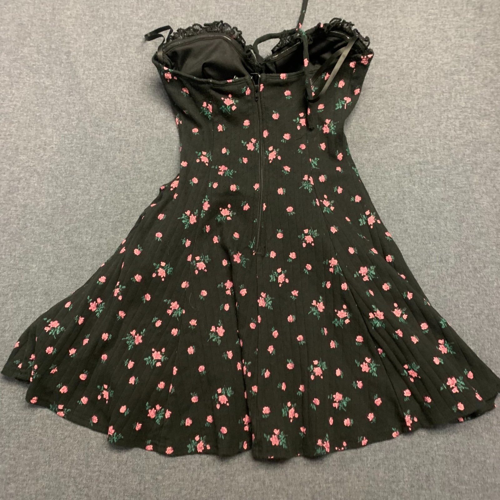 Windsor Women’s Dress Size S Black Pink Ditsy Floral Print Strapless Mini A-Line