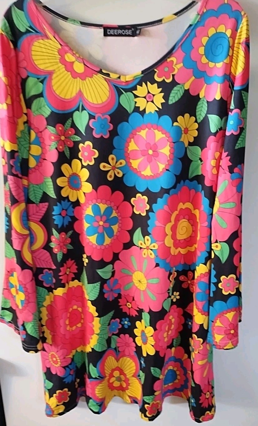 D Rose XL Huge Floral 60s Print Flared Mini Dress Read Description