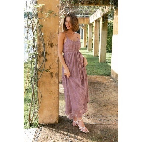Wishlist Petal & Pup Jenny Lace Maxi Dress Mauve Purple Floral Boho M/L NWT