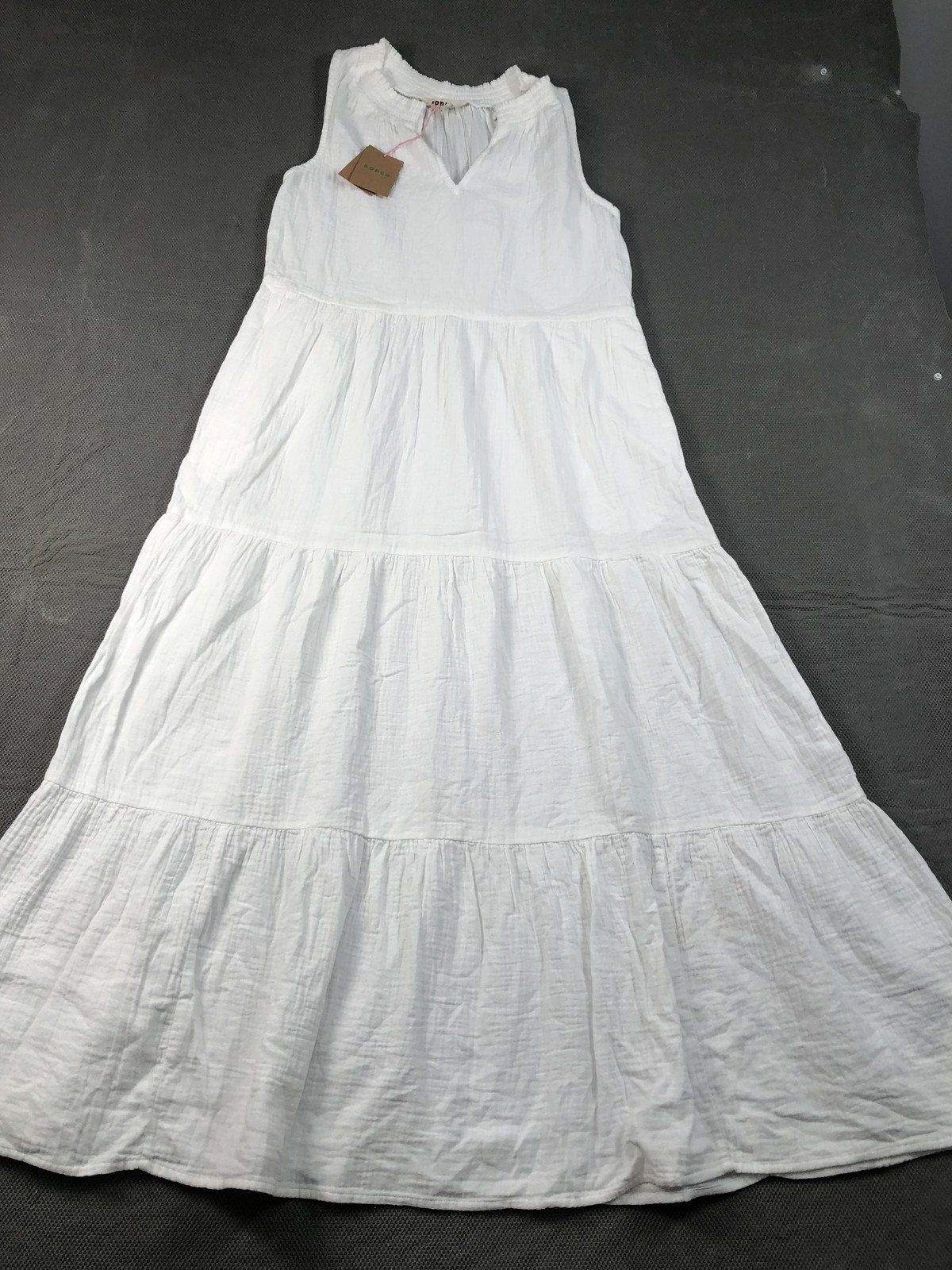 Boden Dress Womens 4 White V Neck Sleeveless Tiered Maxi Cotton Sundress NWT