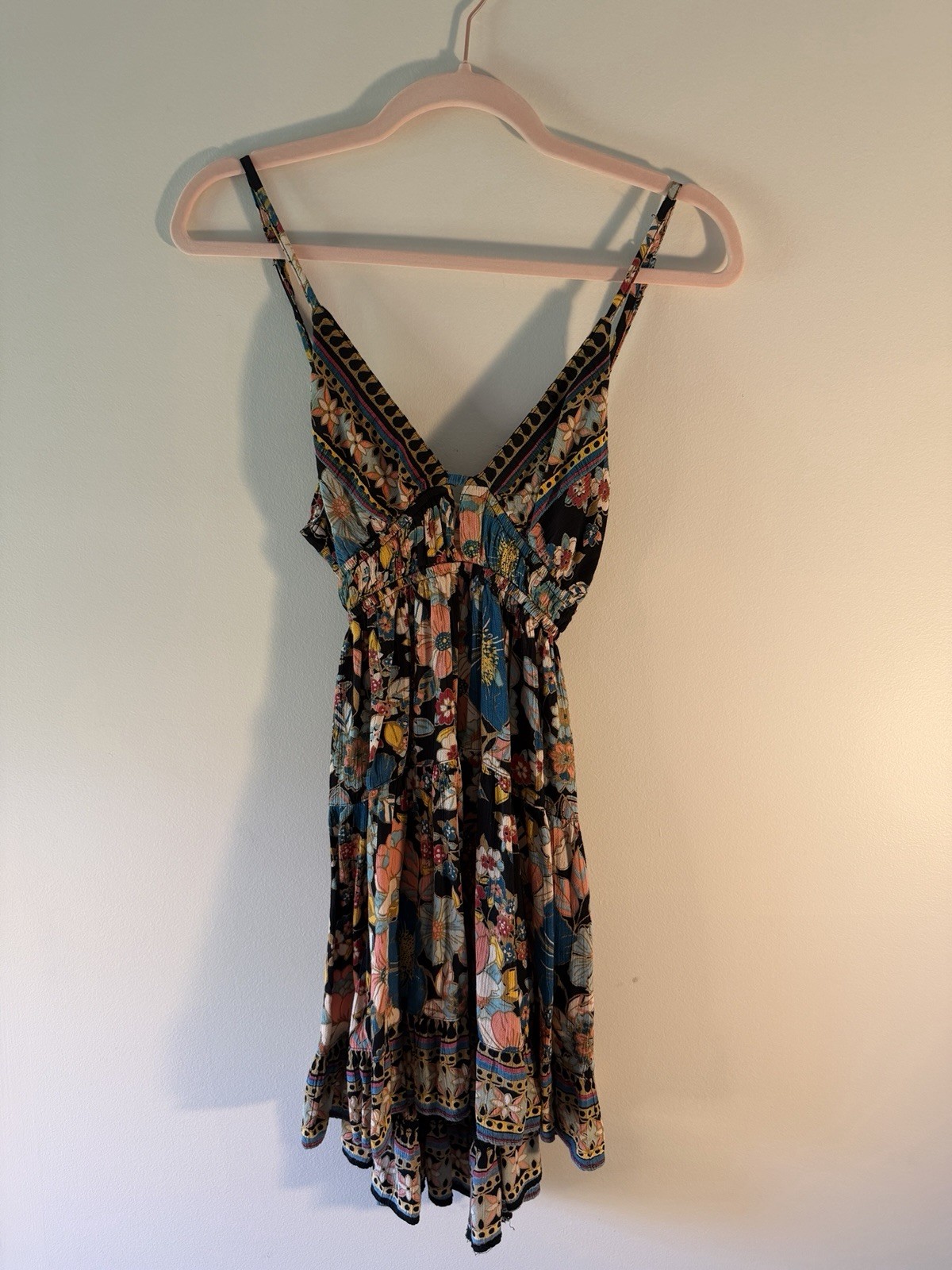 Angie Floral Mini Dress / Tunic Top Size Small Boho Adjustable Straps