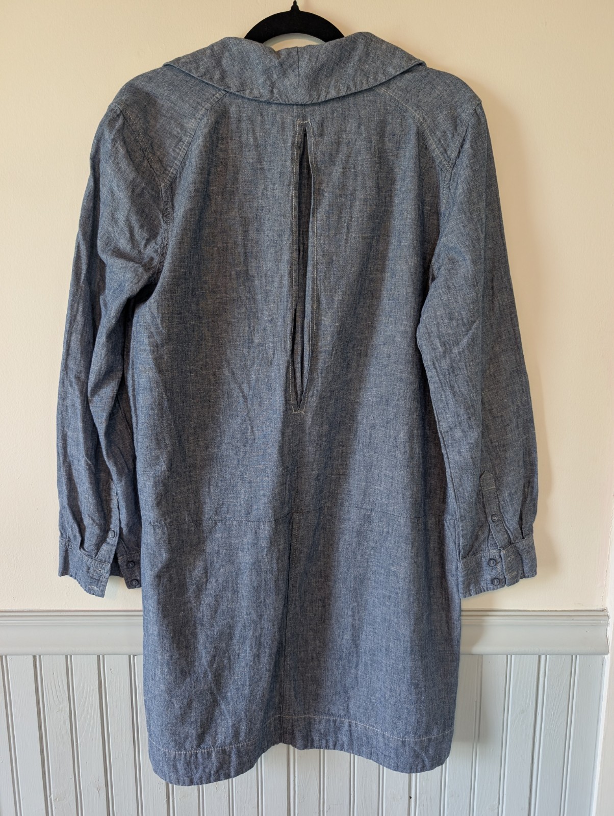 Free People Chambray Mini Dress Medium Linen Boho Western Classic Beach Coastal