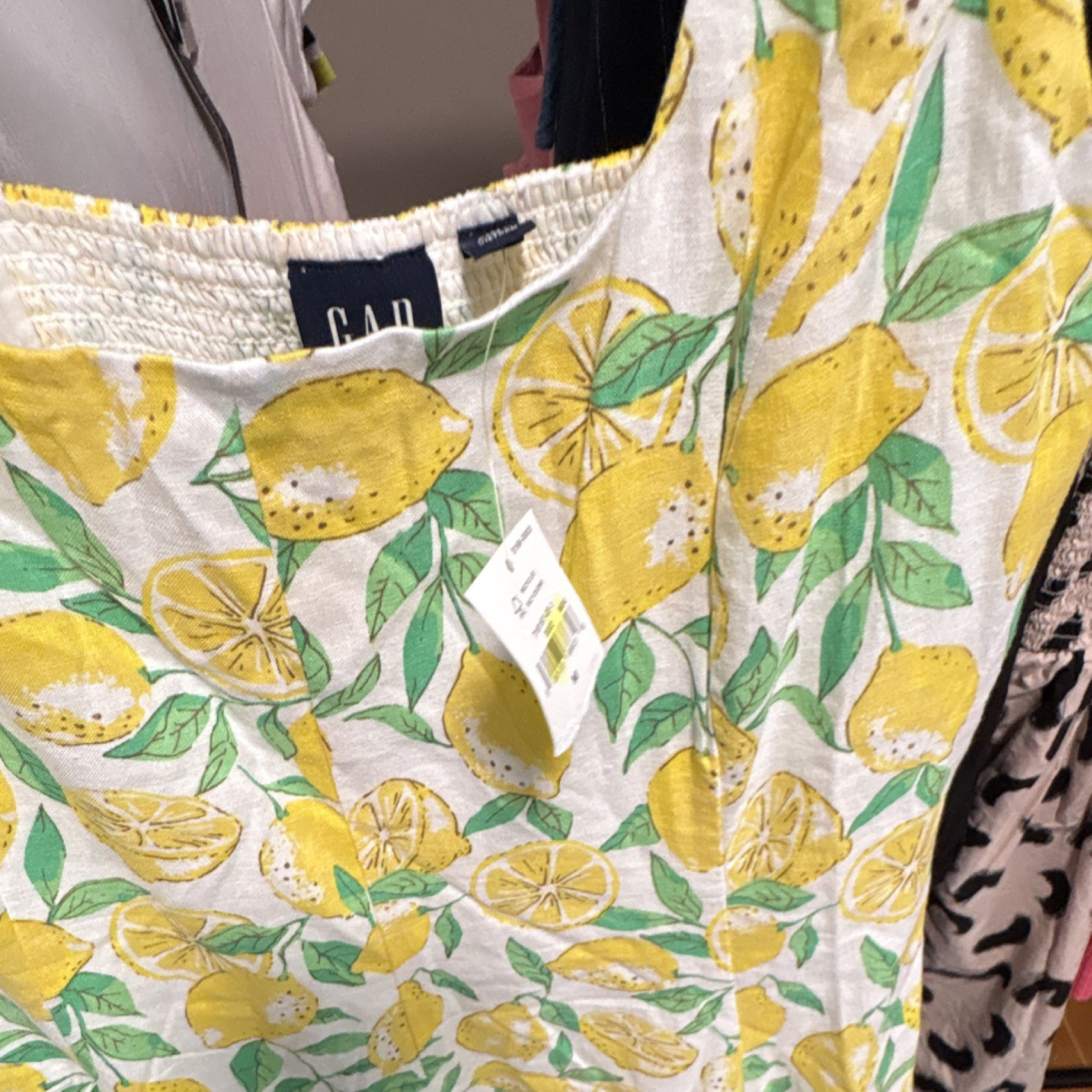 GAP White Yellow Green Floral Smocked Square Neck Strappy Sleeveless Dress S