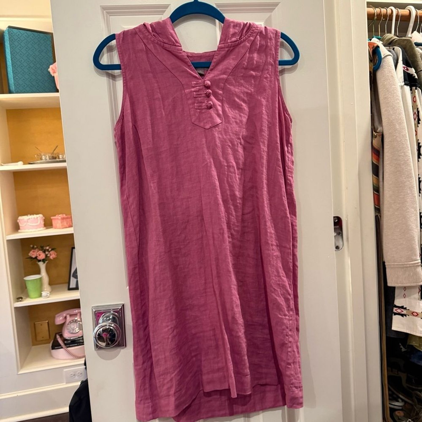 J. Jill Linen Sleeveless Shift Sundress Hooded Pink size Small Lightweight
