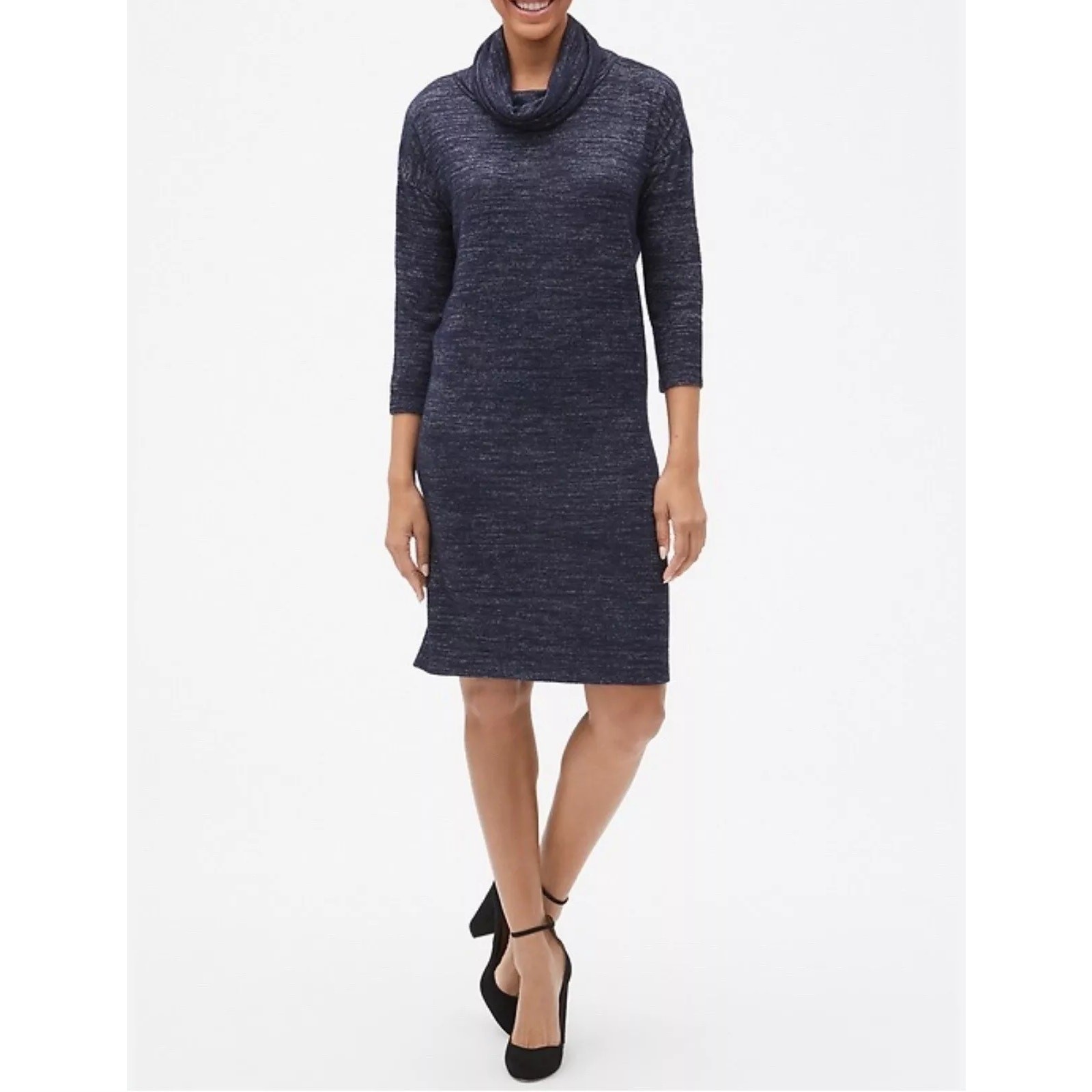 Gap Softspun Cowl-Neck Ribbed Navy Marled Sweater Dress Size XL