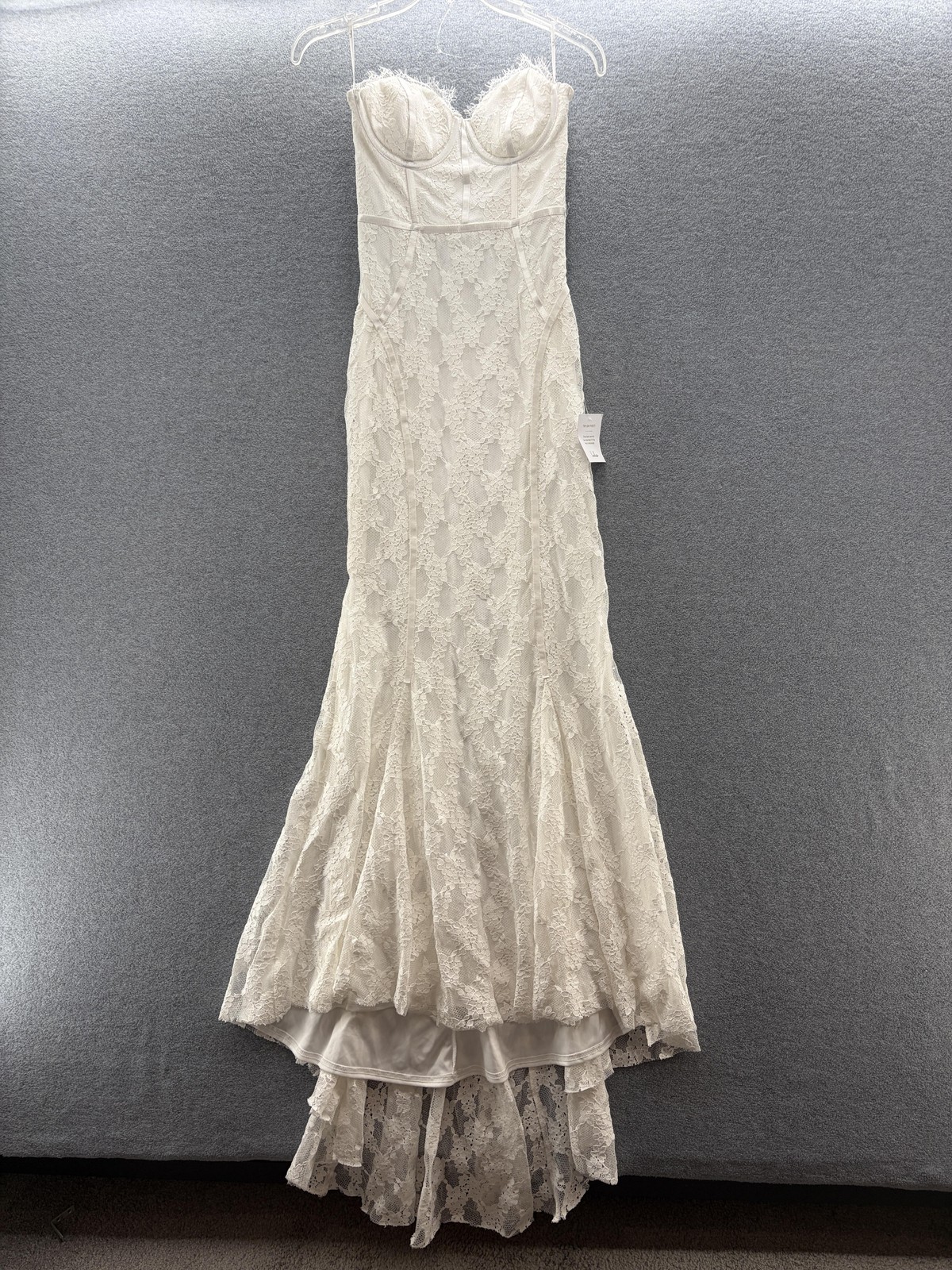 Lulus Wedding Dress Womens Small White Lace Strapless Sweetheart Mermaid Gown