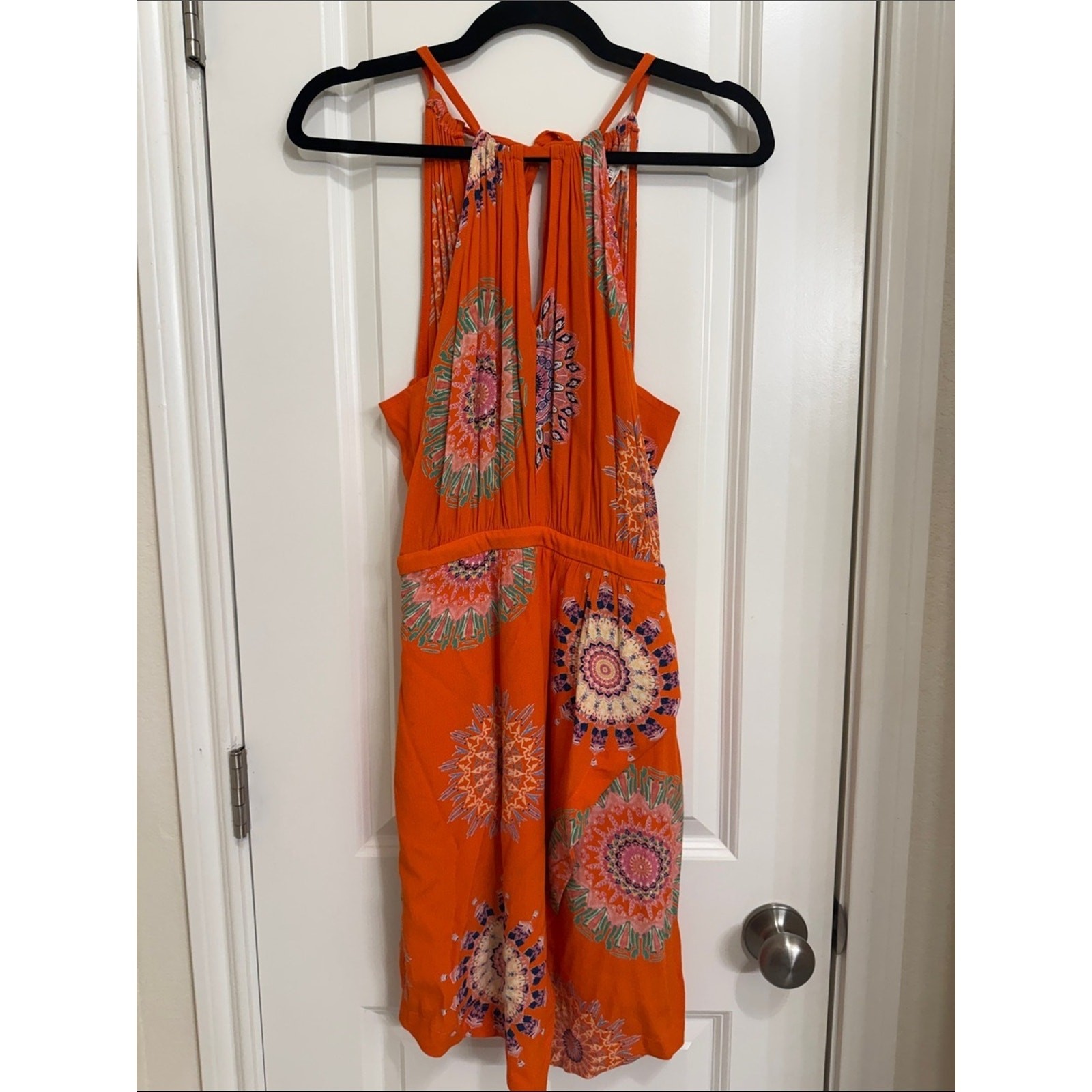 Floreat by Anthropologie Orange Floral Tie-Halter Dress