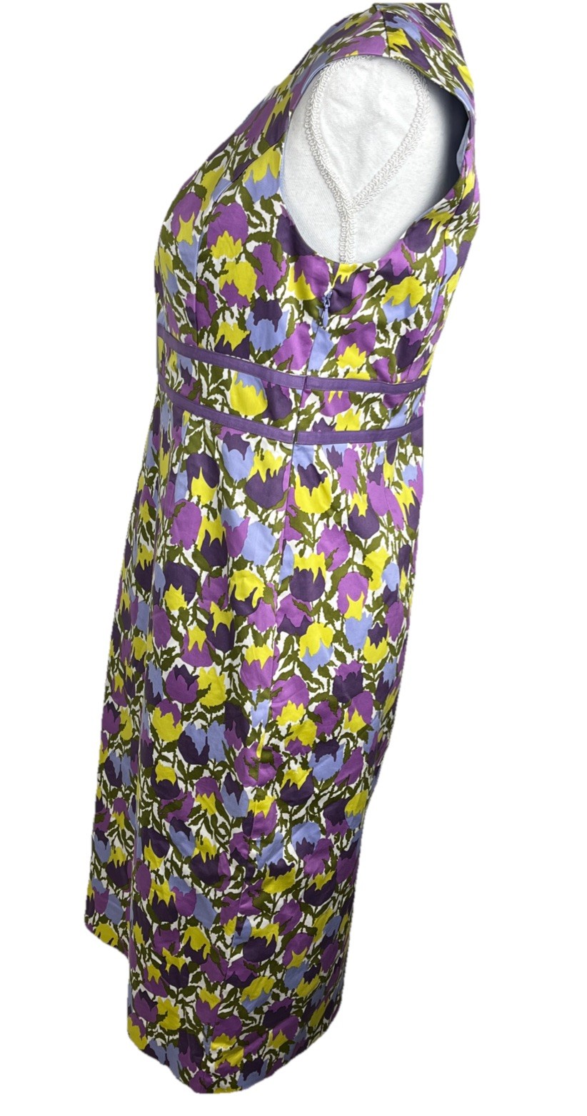 Boden Women’s Midi Dress US 8R Floral Tulip Print Purple Side Zip Lined