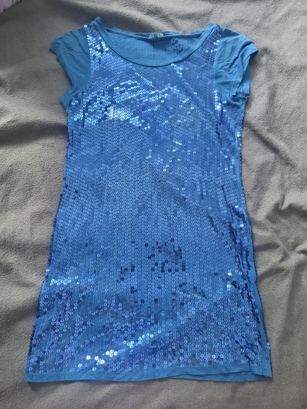 Oasis Royal Blue Sequin Mini Dress Long Top Flapper gatsby 20s disco UK 8