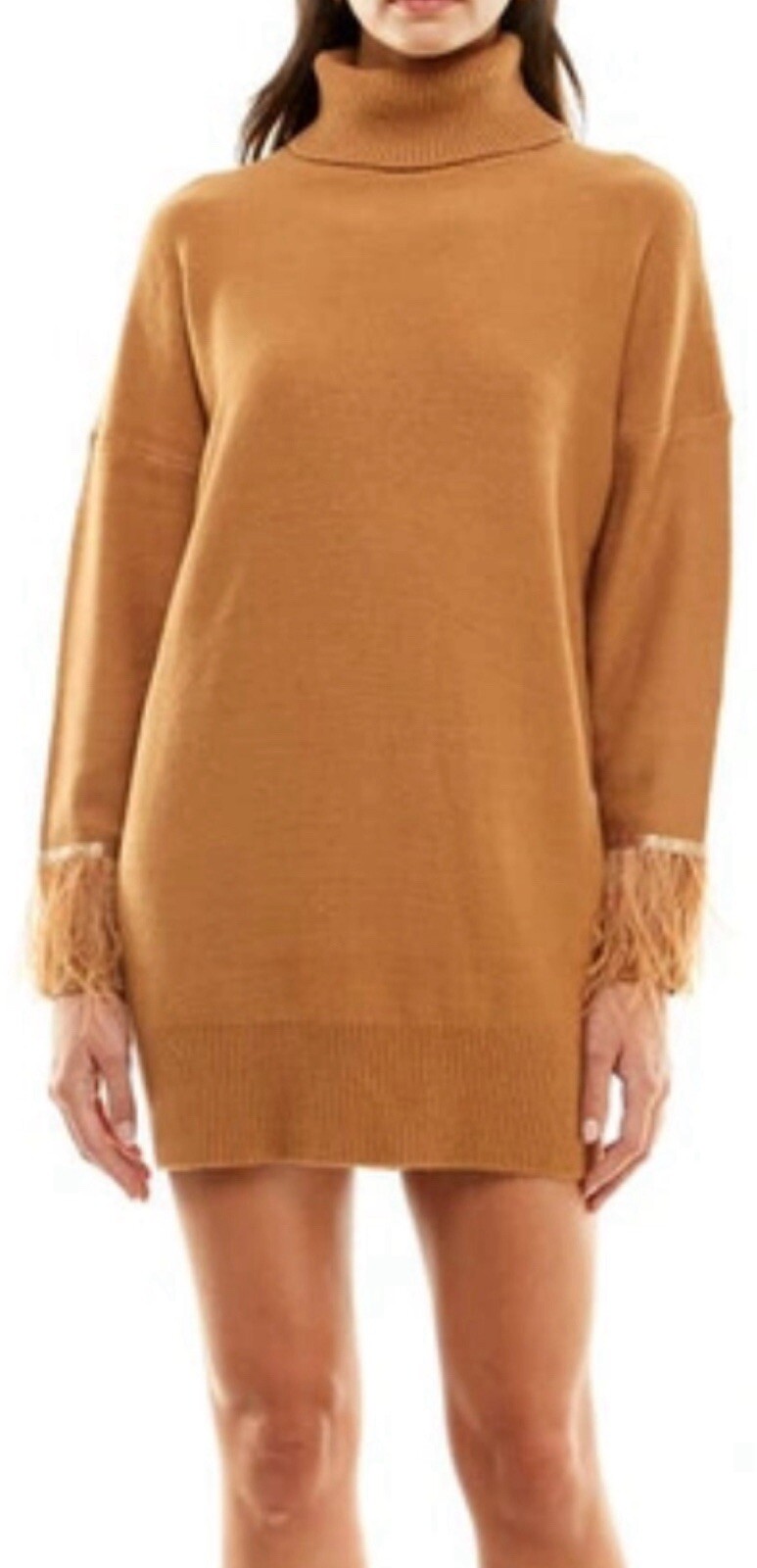 WAYF x Jourdan Sloane SOPHIE Feather Cuff Sweater Turtleneck Dress Knit sz S