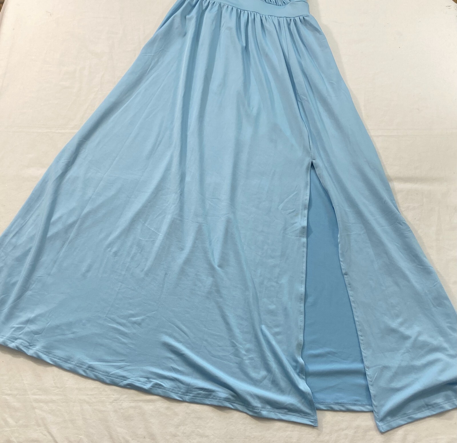 women’s formal one shoulder long dress size medium light blue high slit on leg