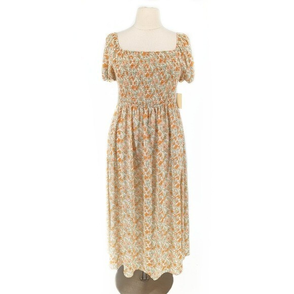 NEW Pies in the Sky Floral Lace Up Back Maxi Dress Orange 3X bohemian peasant