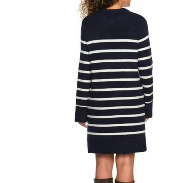Lands’ End Women’s Sweater Dress Navy Stripe NWT Machine Washable Sizes M & 1X