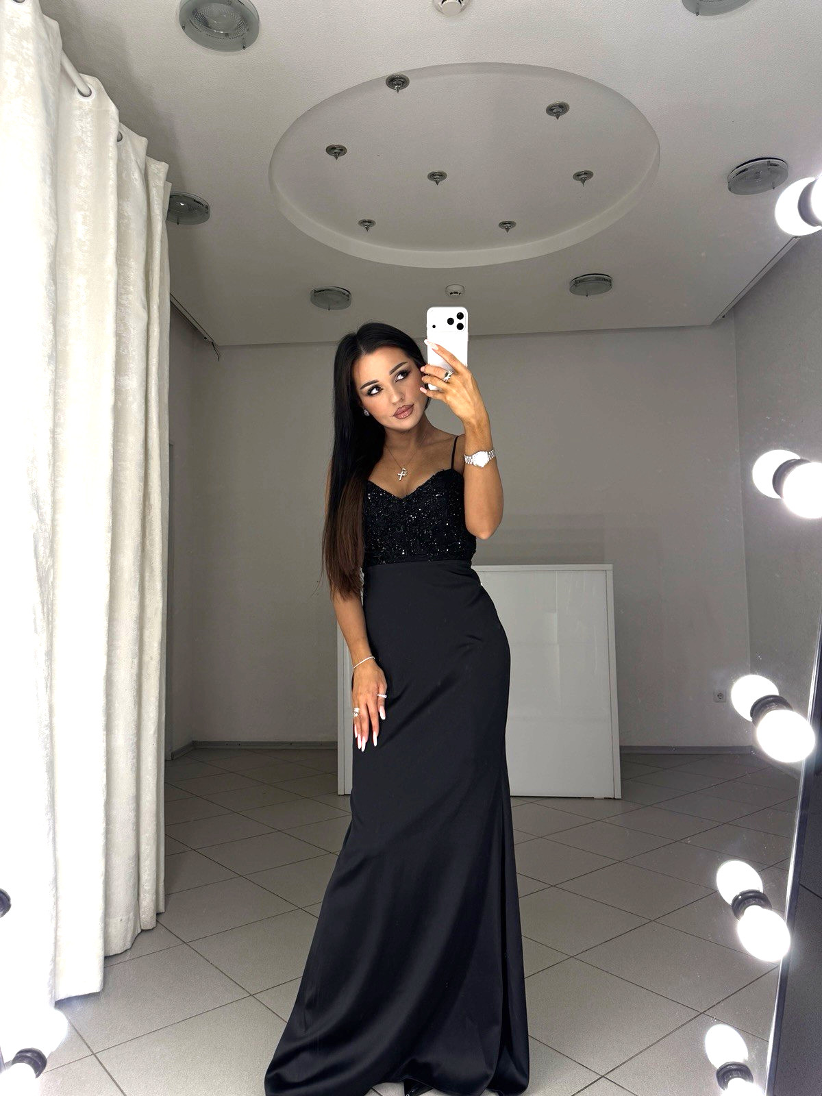 Black Maxi Dress with Beaded Embroidery XS-XL