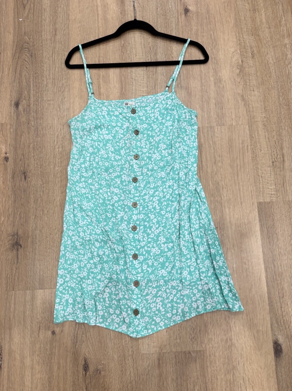 Billabong Green White Floral Button Front Boho Sundress Size Large