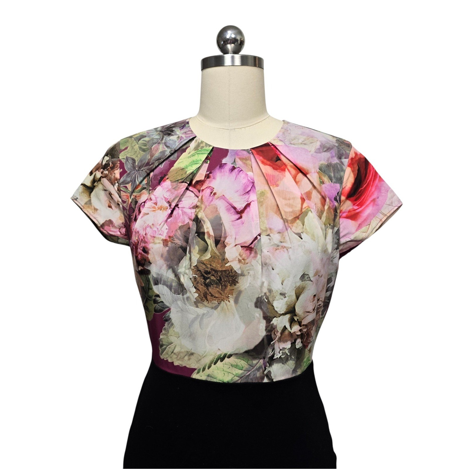 Ted Baker London Floral Print Sheath Dress Black Cap Sleeve Women’s Size 2 US 6
