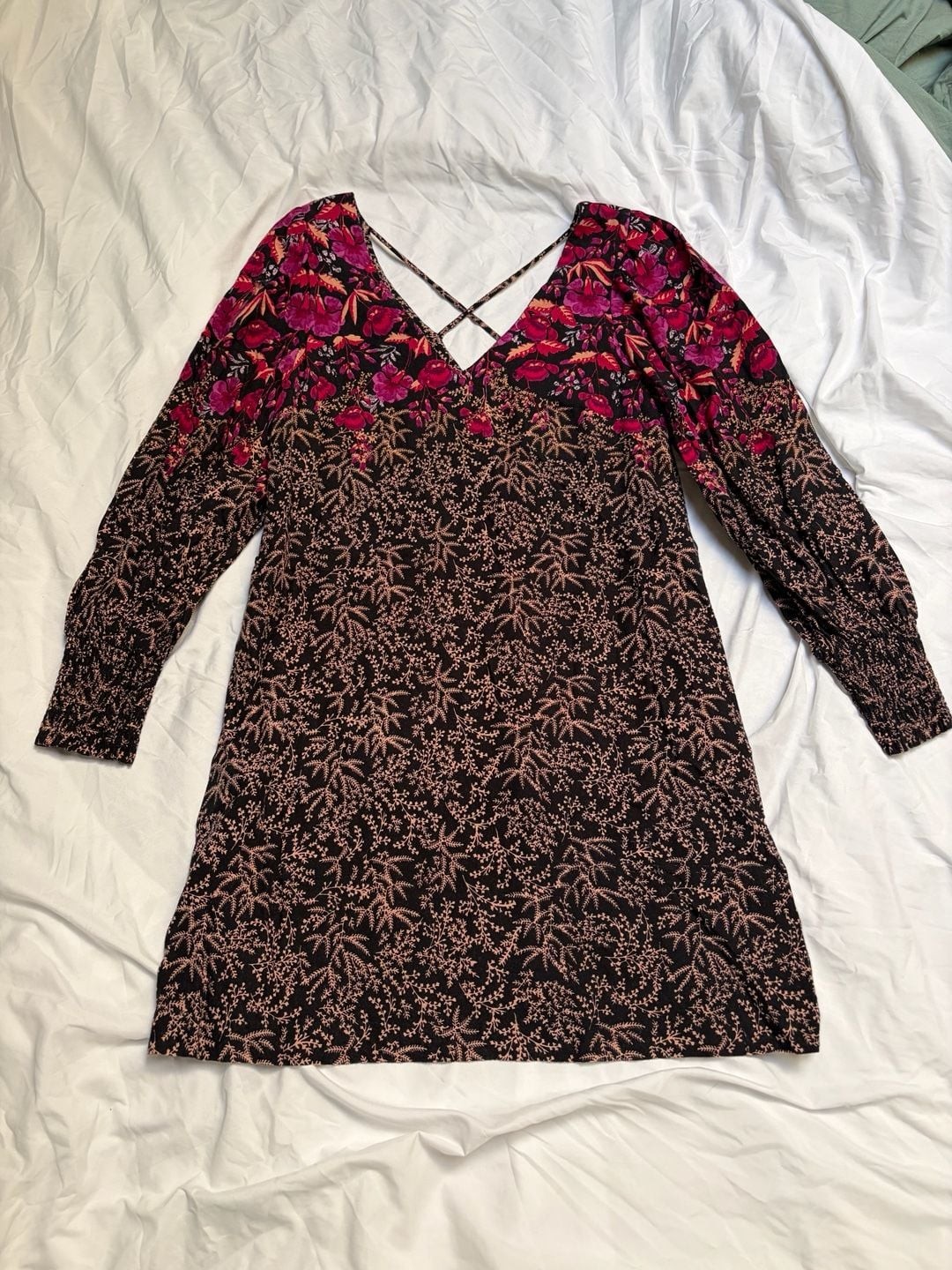 Anthropologie Tunic Mini Dress 6 Black & Purple Floral Print $168 retail Viscose