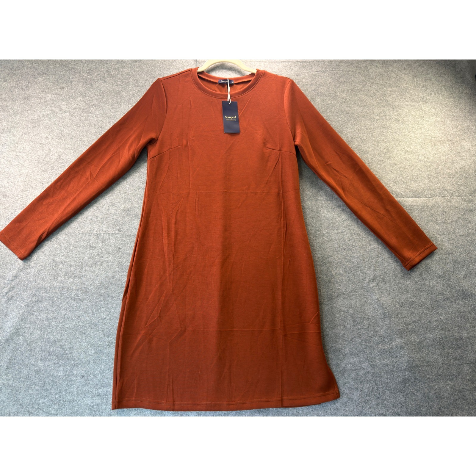 Sampeel Shift Dress Womens Medium Rust Orange Long Sleeve Crew Neck Side Slit